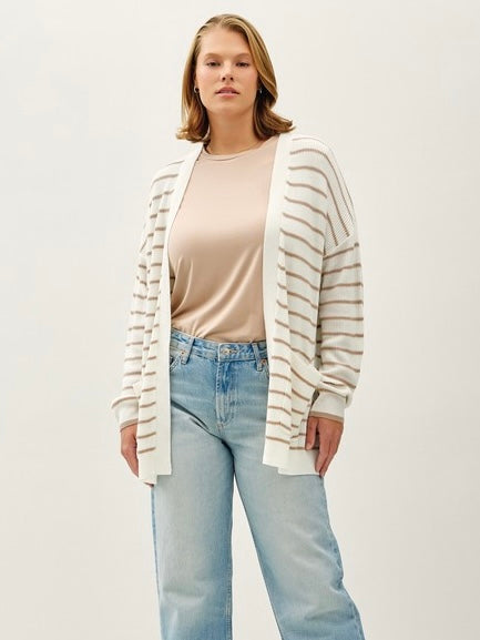 Timeless Taupe Striped Cardigan Extended