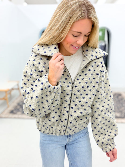 Risk Taker Heart Detail Sherpa Jacket Cream