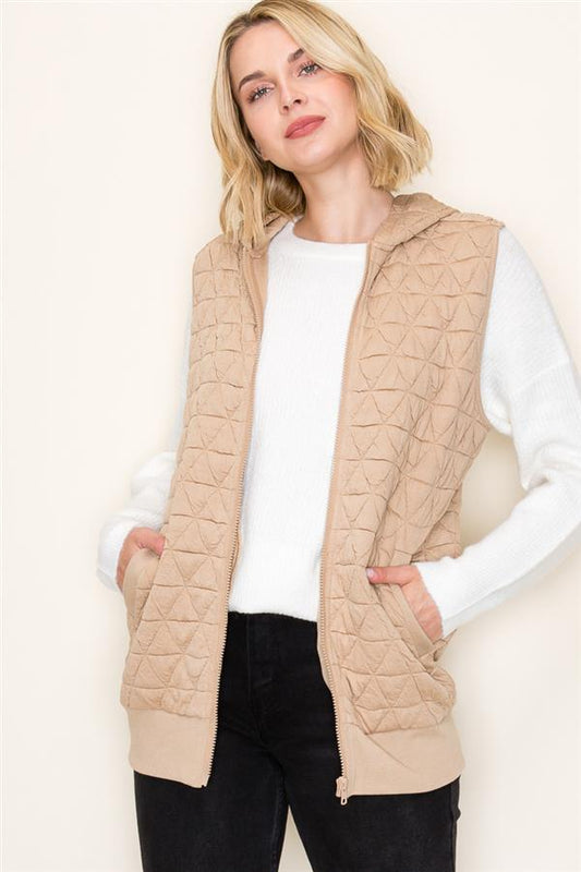 Until Tomorrow Quilted Hooded Vest Tan