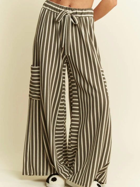 One Day Striped Wide Leg Pants Olive S-3X