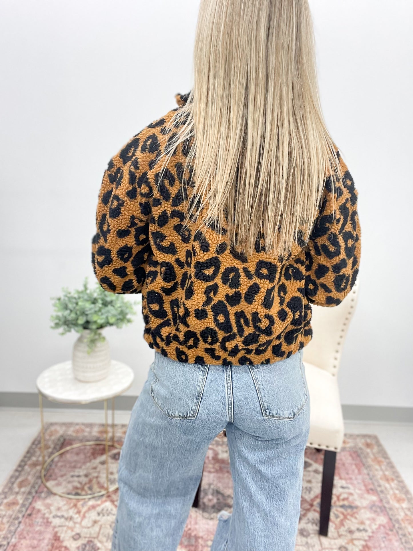 Soft Spoken Sherpa Leopard Jacket Camel