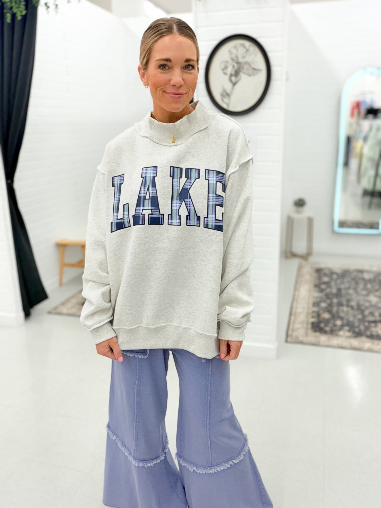 Lake Mock Neck Oversized Sweatshirt Ash Gray
