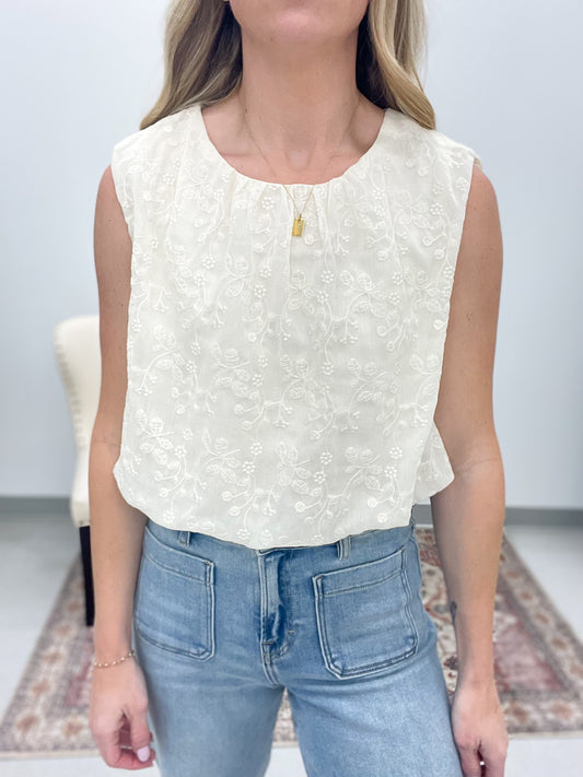 Sun Comes Up Embroidered Bubble Top Natural