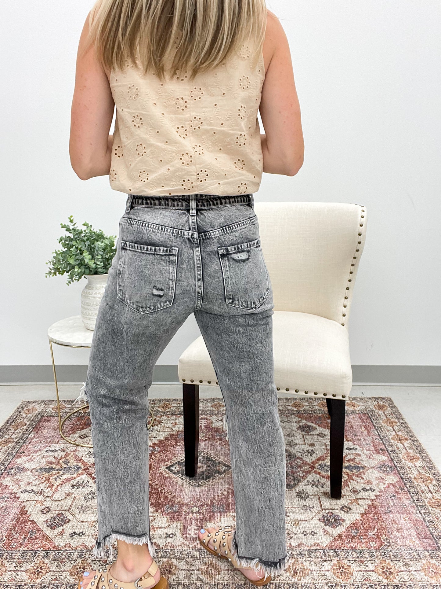 The Beverly High Rise Straight Crop Denim Gray Wash