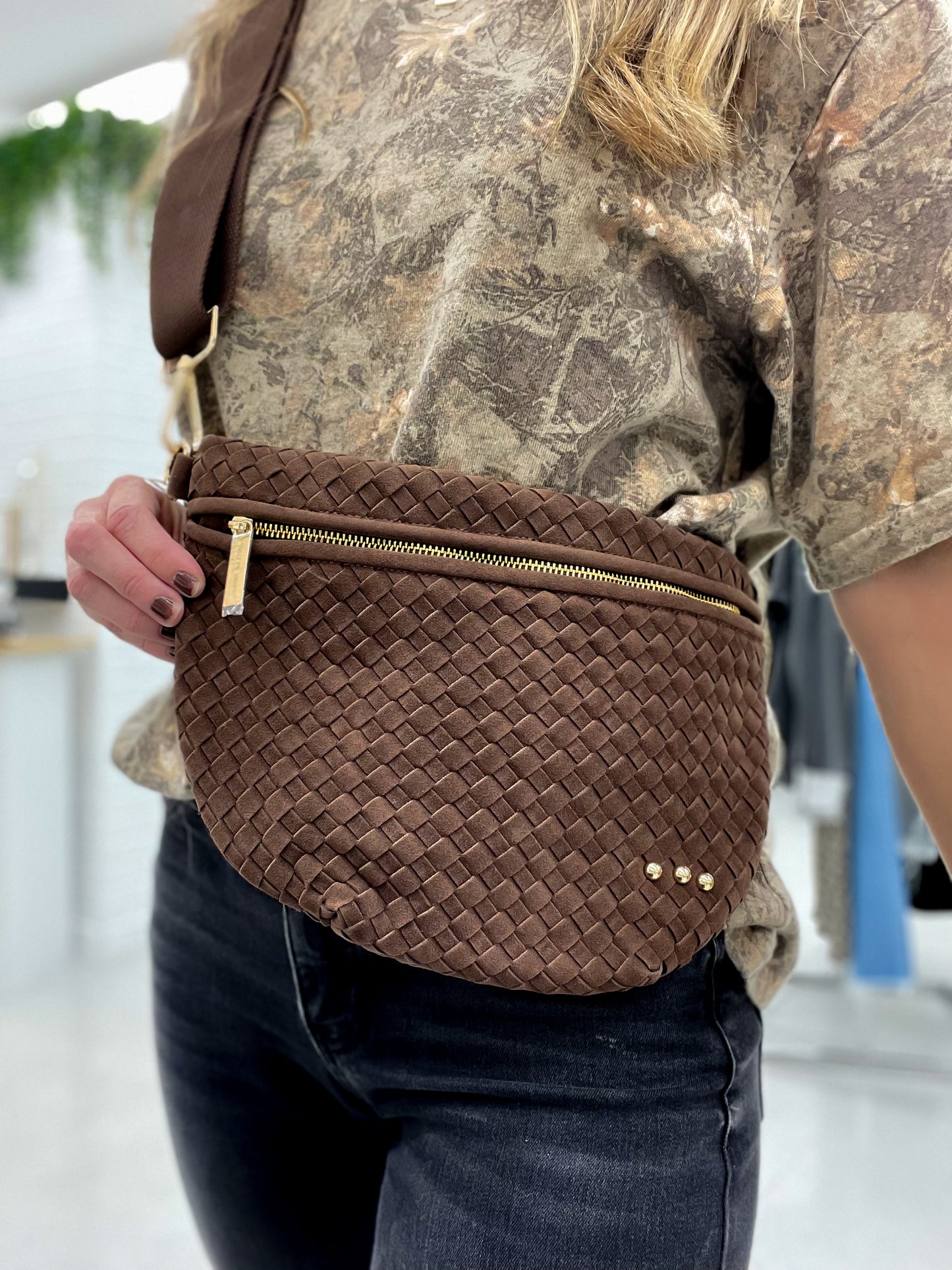 The Westlyn Suede Woven Bum Bag Chocolate