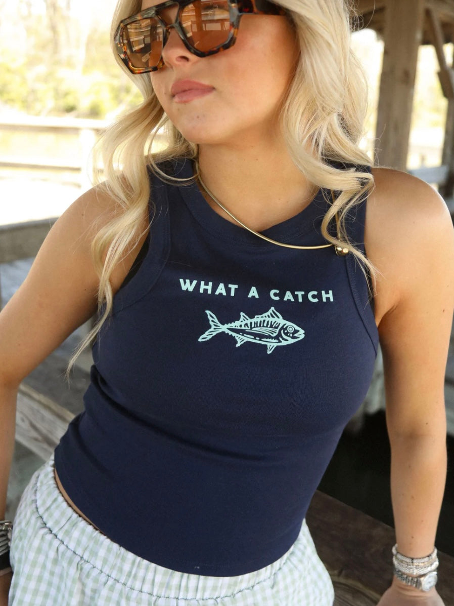 What A Catch Tank Navy
