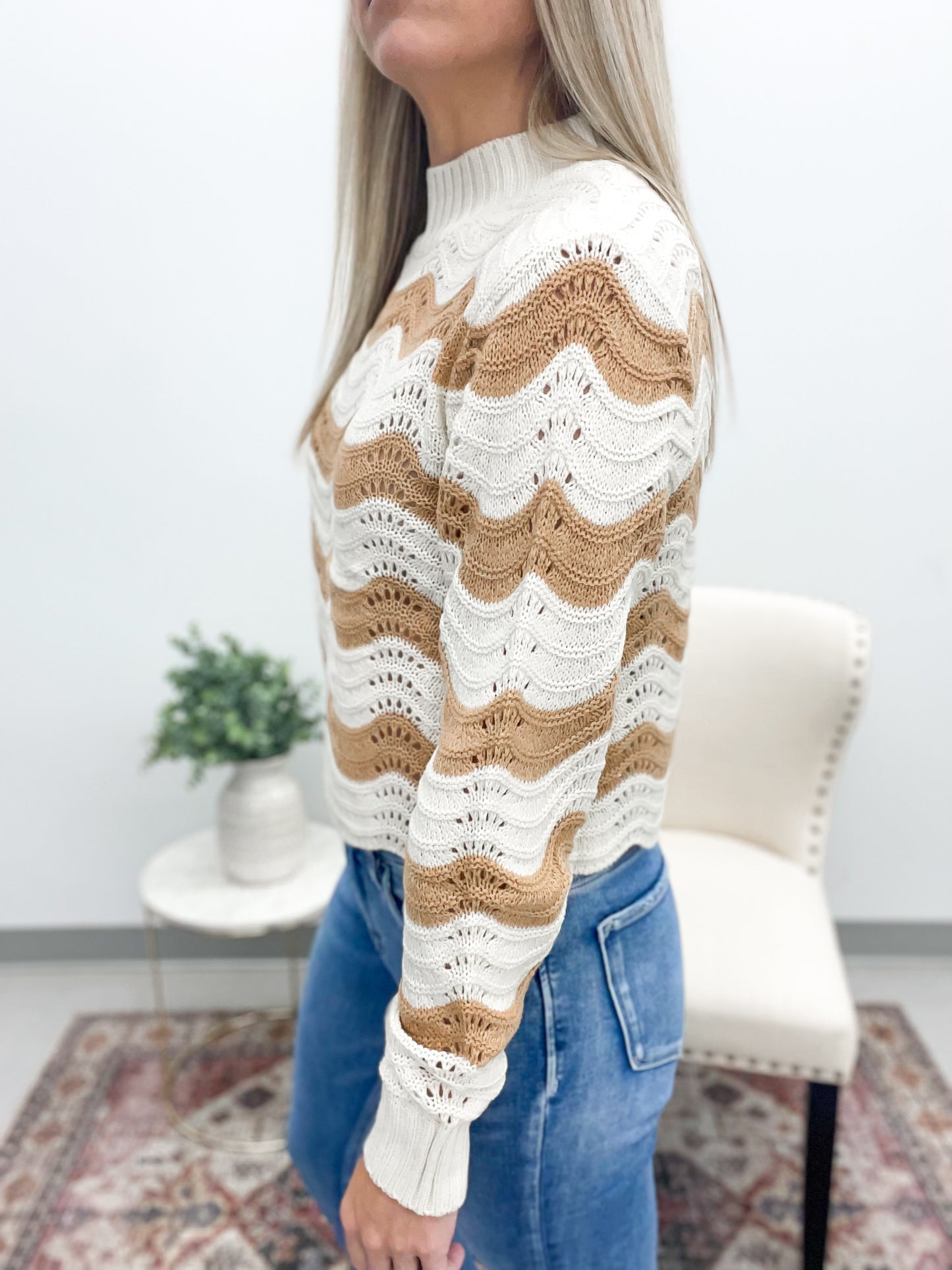 Ride The Wave Striped Crop Sweater Taupe/Cream