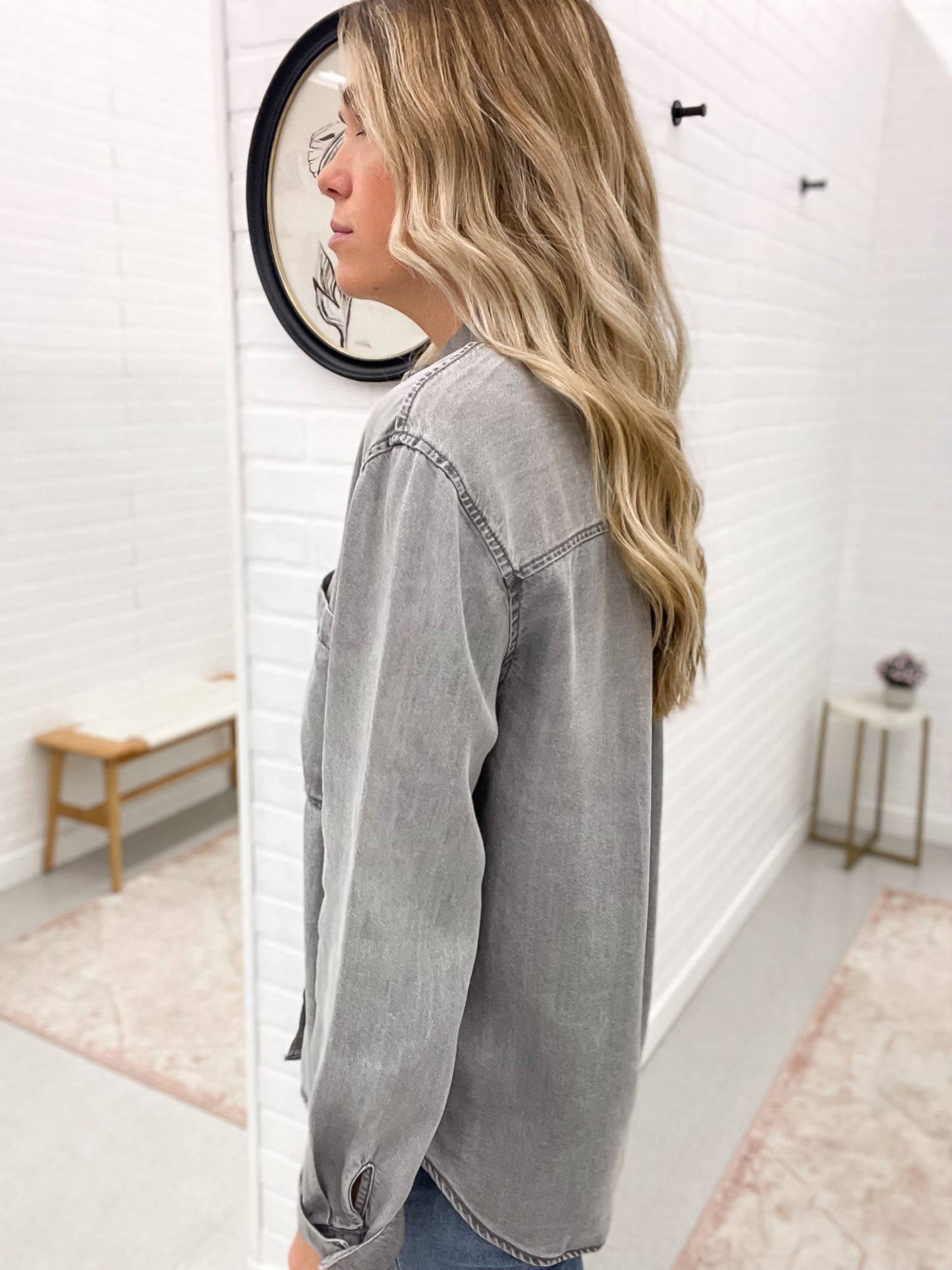 Go Together Button Down Shirt Gray Denim Wash
