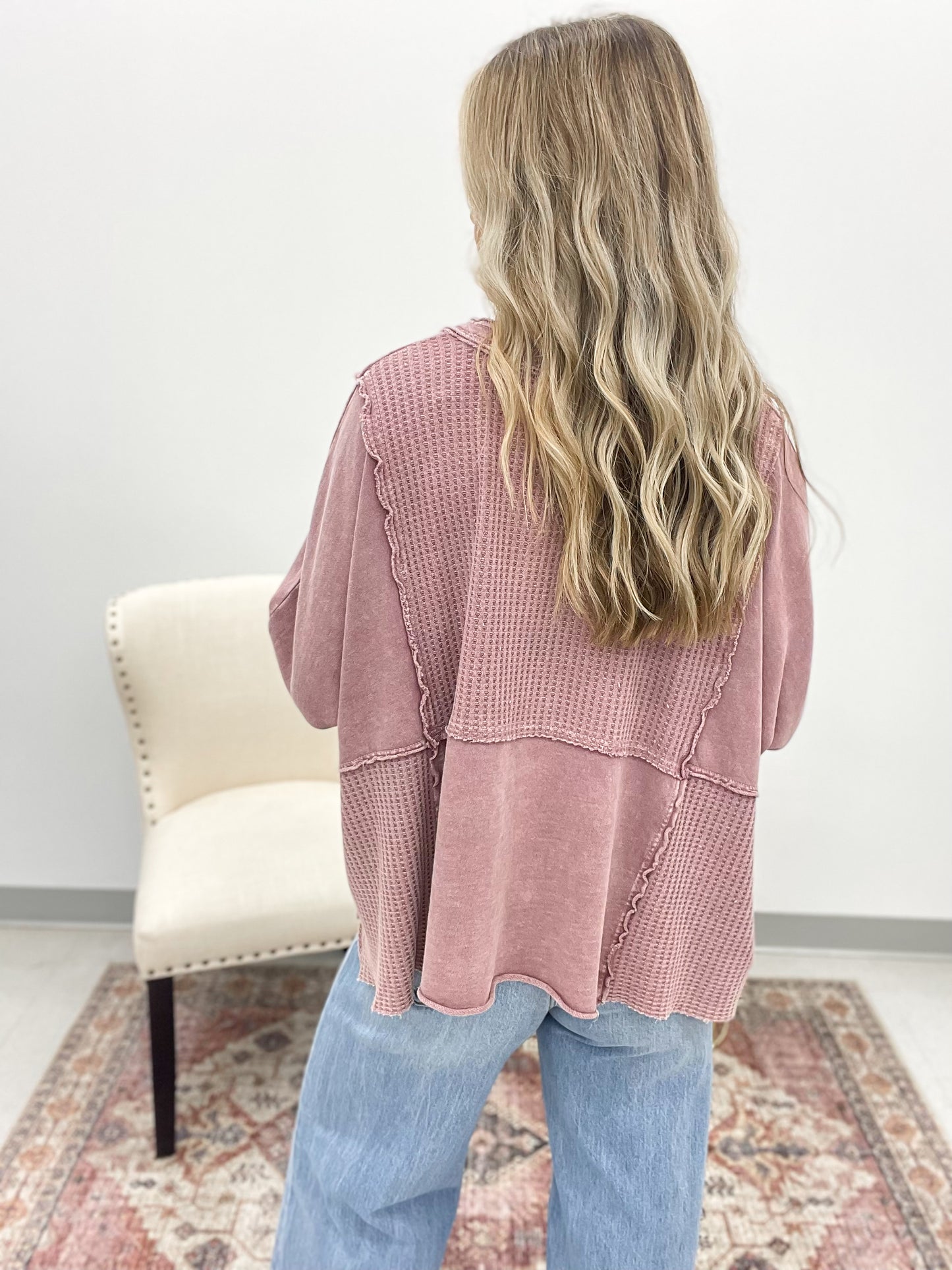 After Time Thermal Knit Mineral Wash Top Mauve