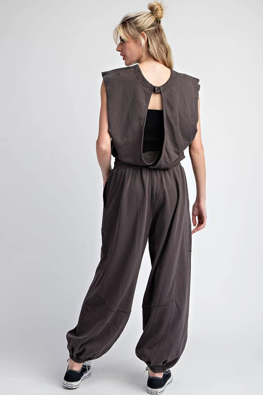 A Team Athleisure French Terry Jogger Jumpsuit Charcoal