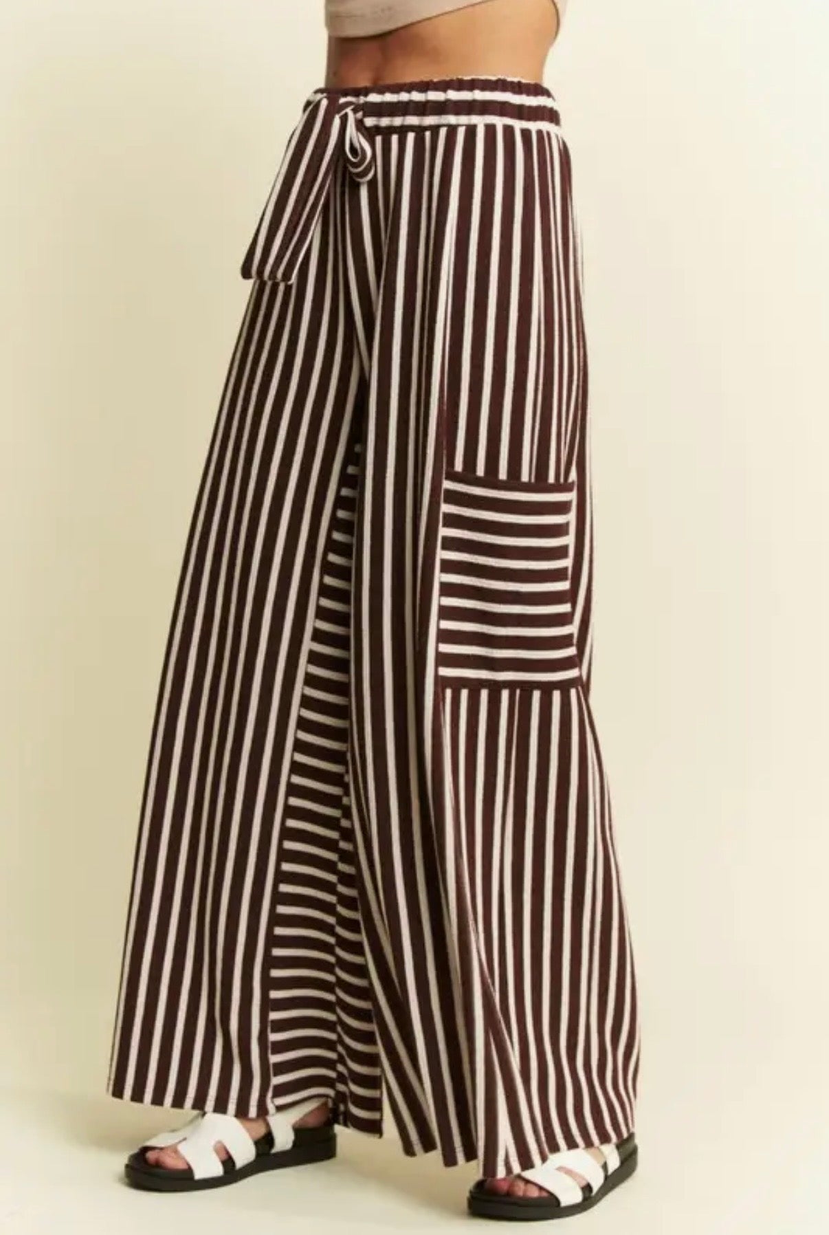 One Day Striped Wide Leg Pants Espresso