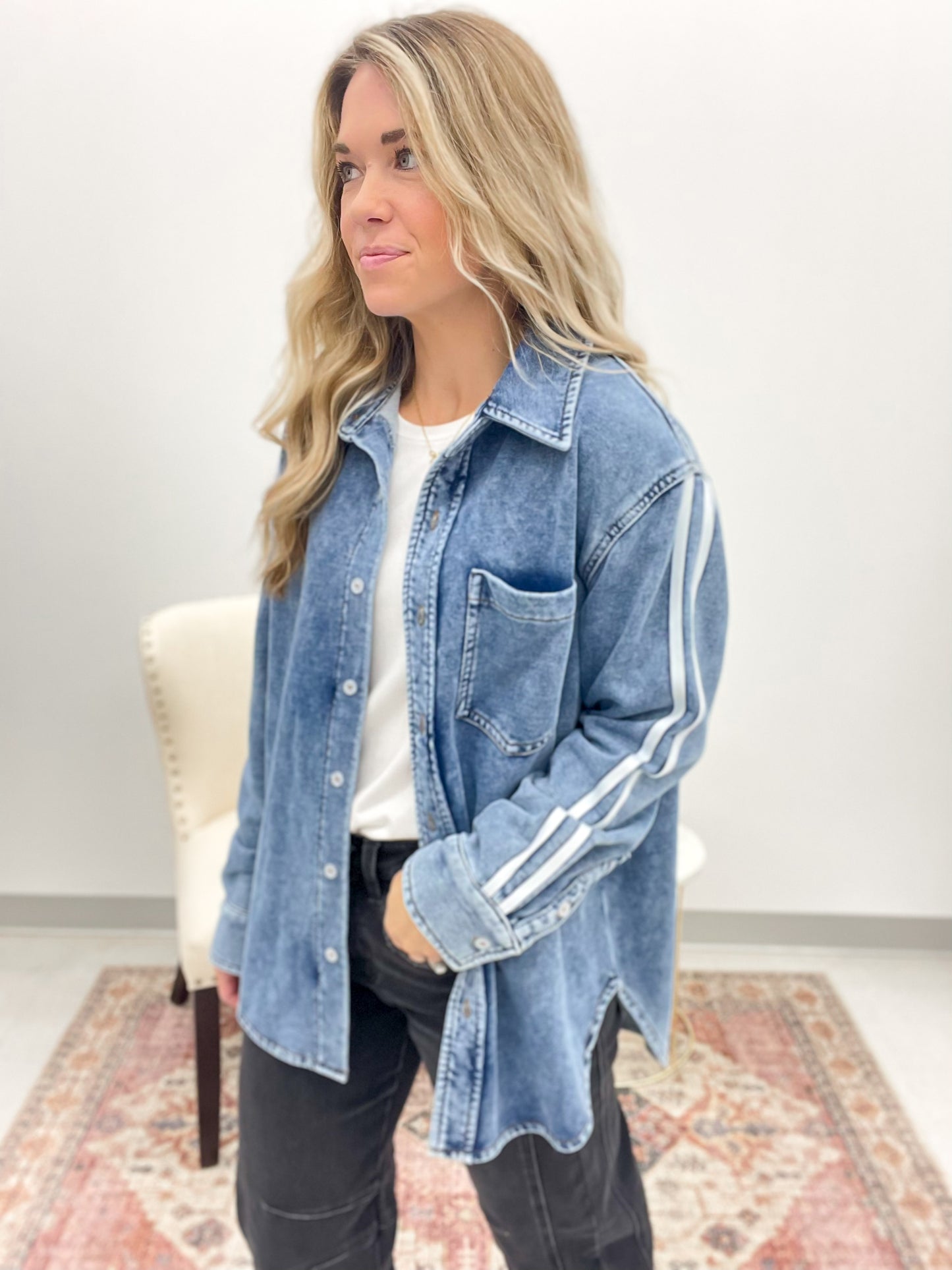 From The Top Washed Button Down Jacket Denim Wash XL-3X