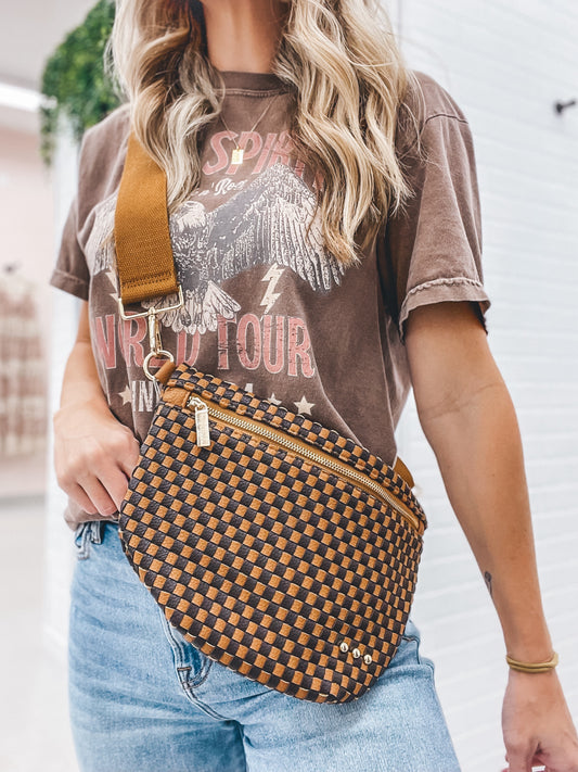 The Westlyn Woven Bum Bag Checkered Coffee