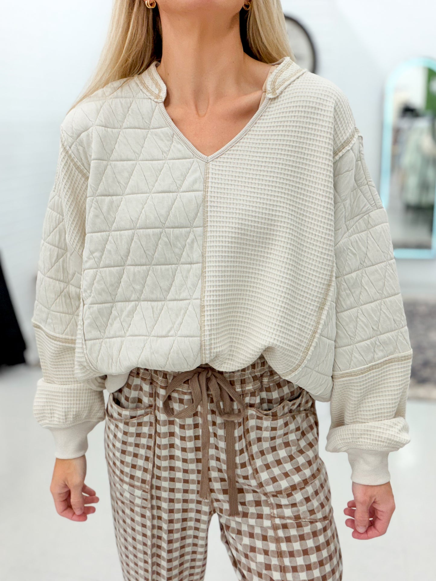 Begin Again Quilted Waffle Mixed Top Cream