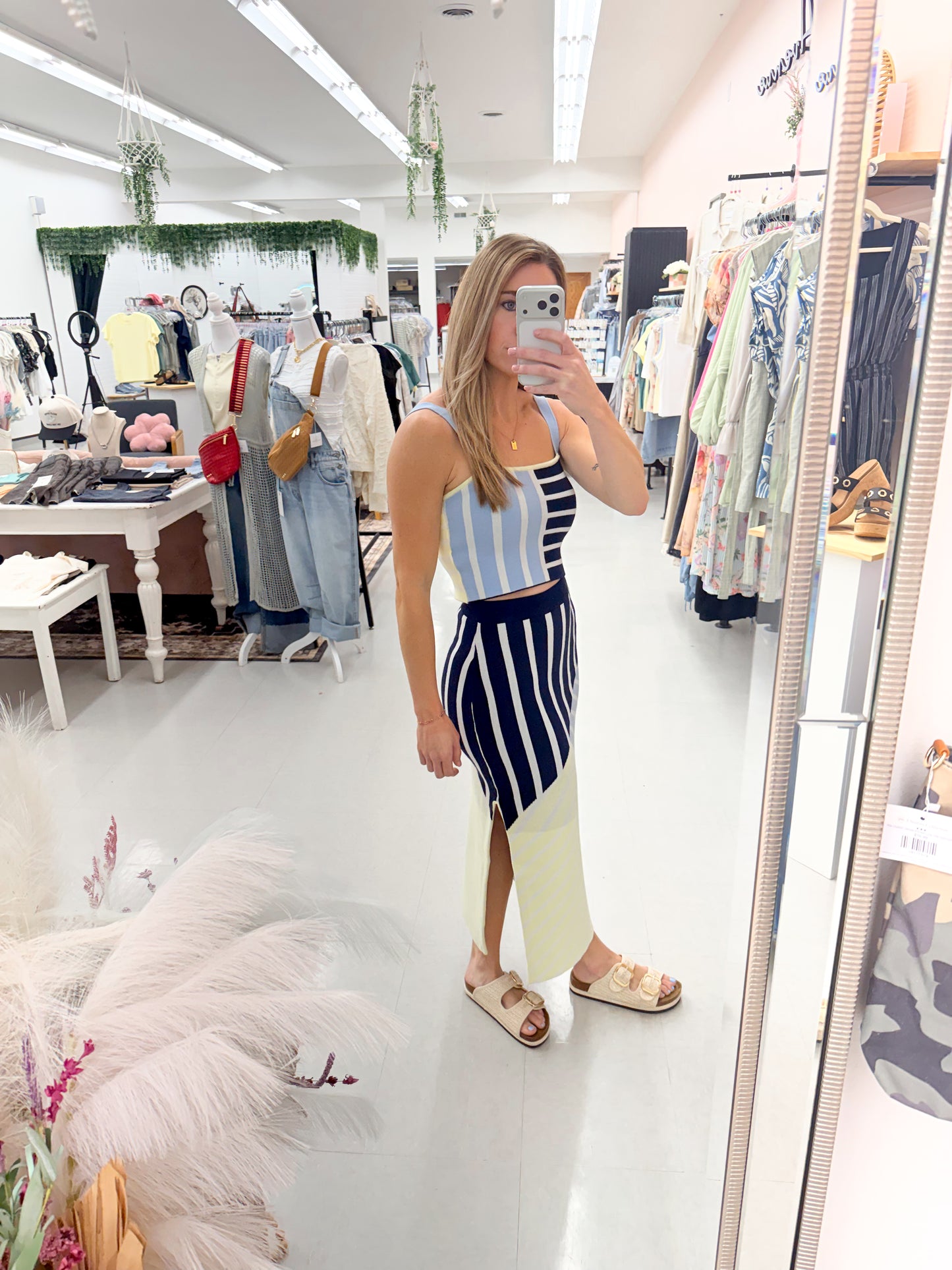 Mixed Up Striped Color Block Skirt Set Navy