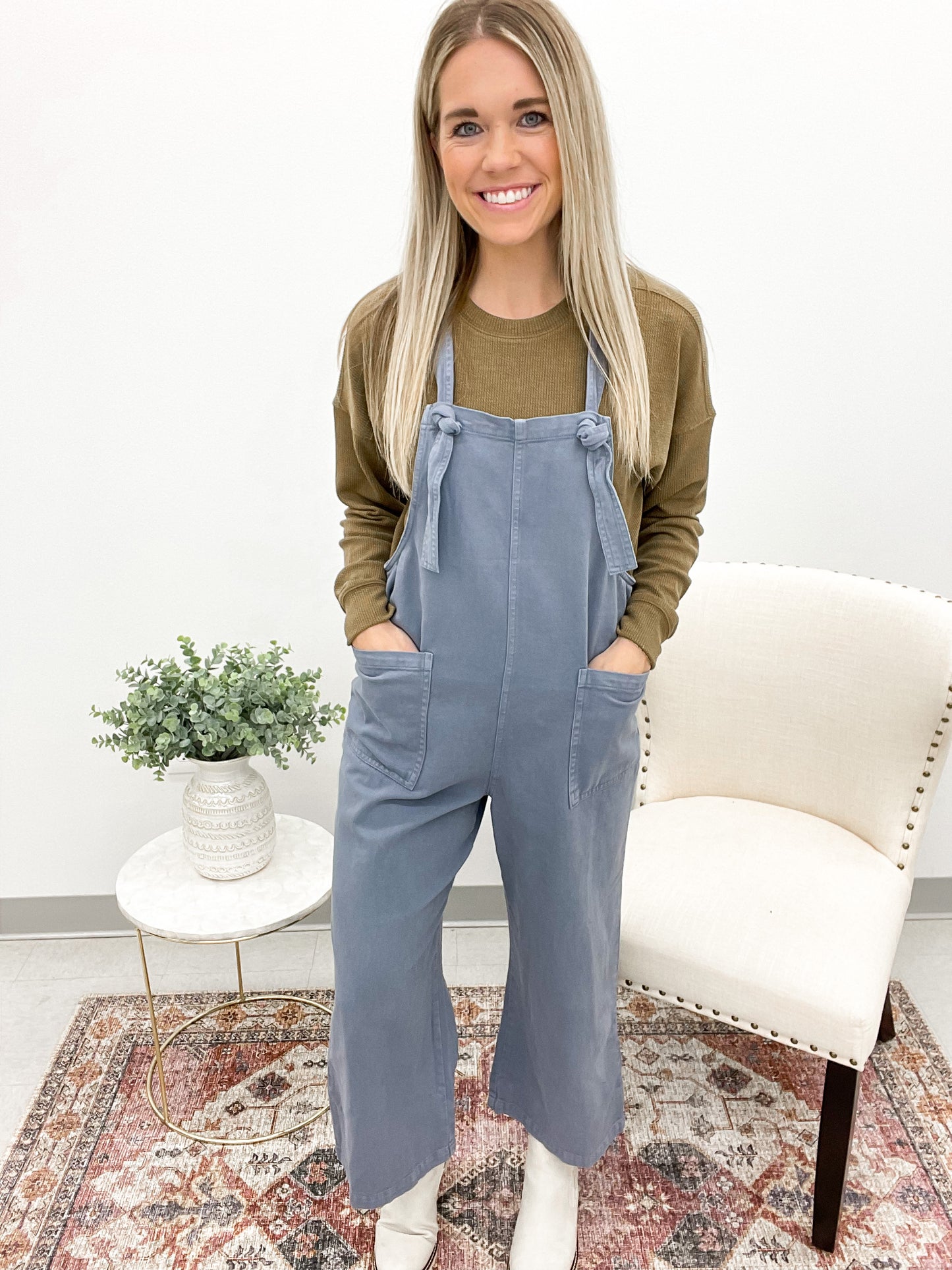 Hey Jude Tencel Washed Jumpsuit Gray Blue
