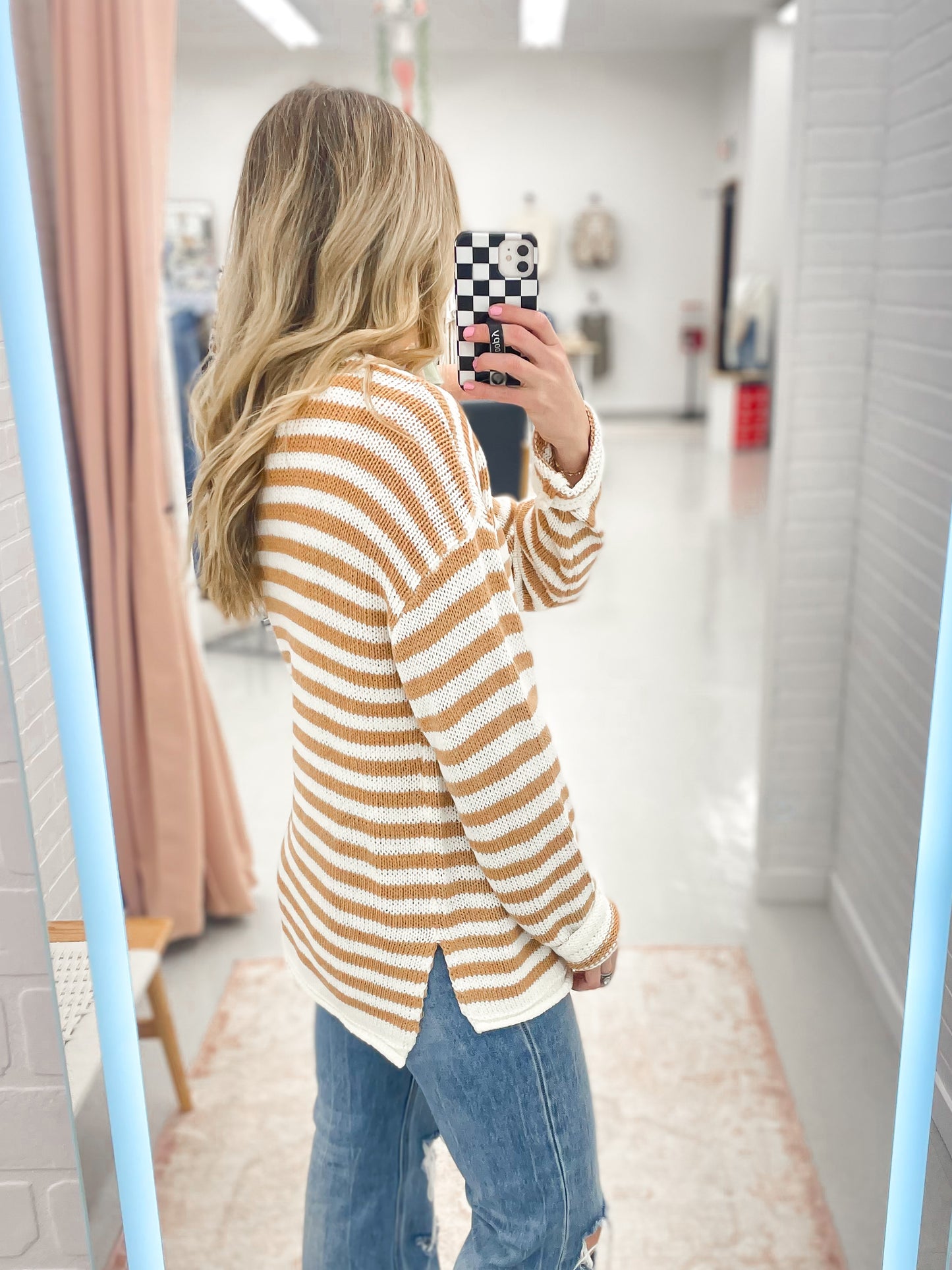 Weekend View Striped Knit Sweater Taupe S-3X