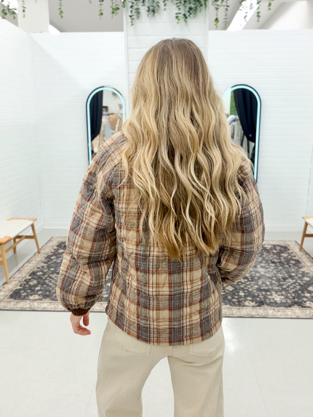 Cool Girl Quilted Plaid Jacket Taupe
