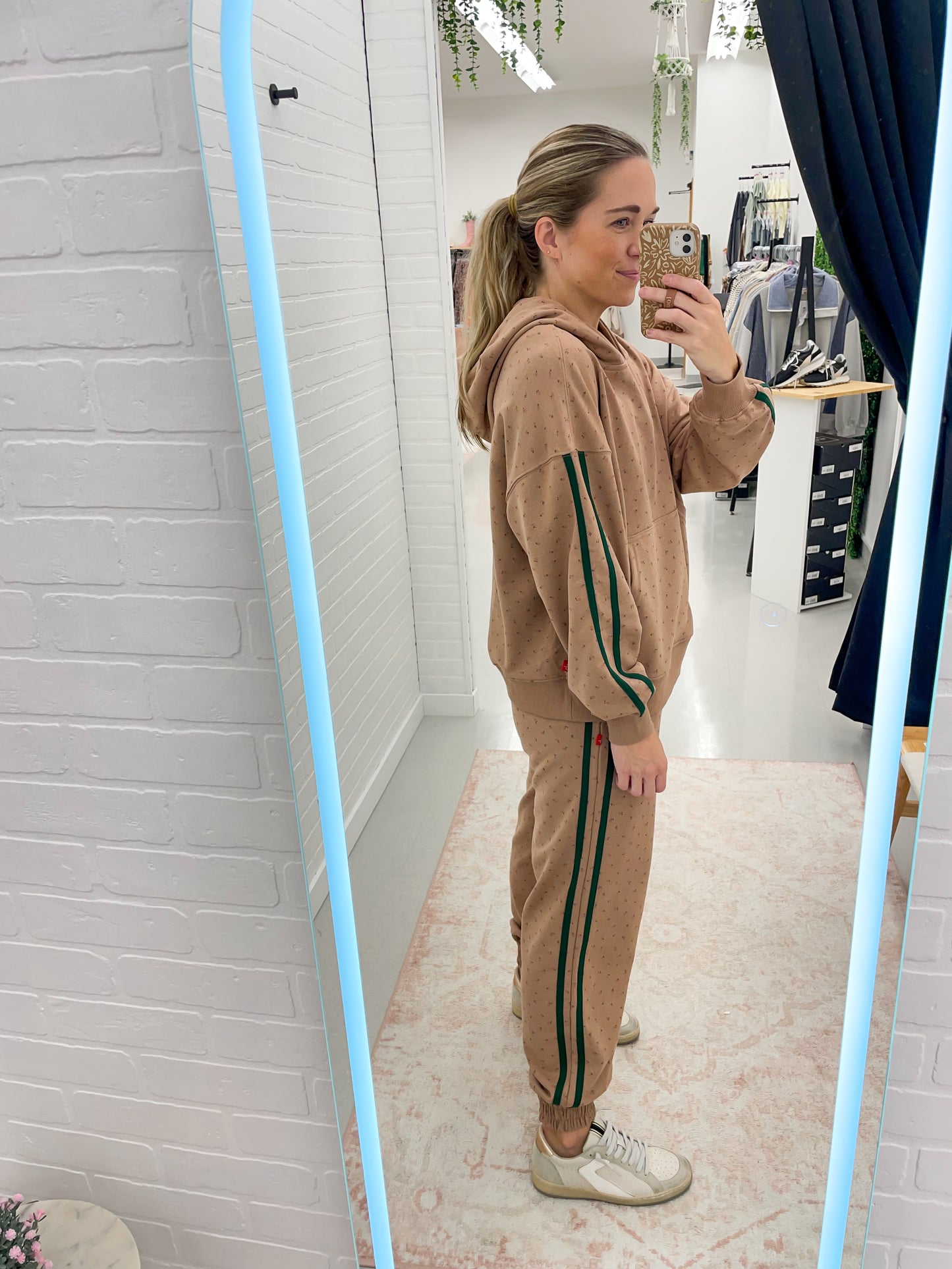 Divine Floral Print Hoodie And Jogger Set Toffee