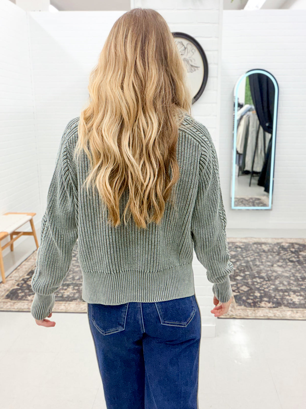 Lost Time Mineral Wash Cable Knit Sweater Green