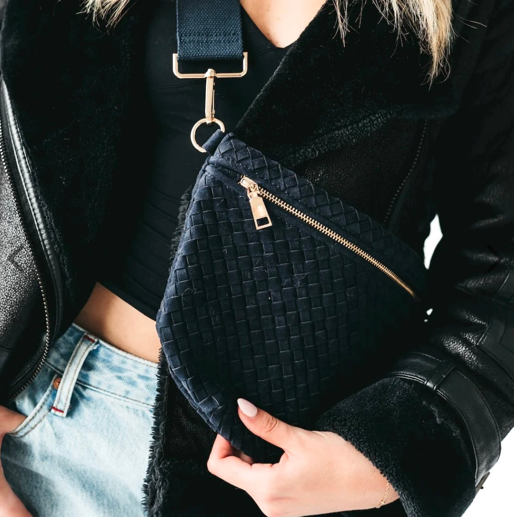 The Westlyn Suede Woven Bum Bag Navy