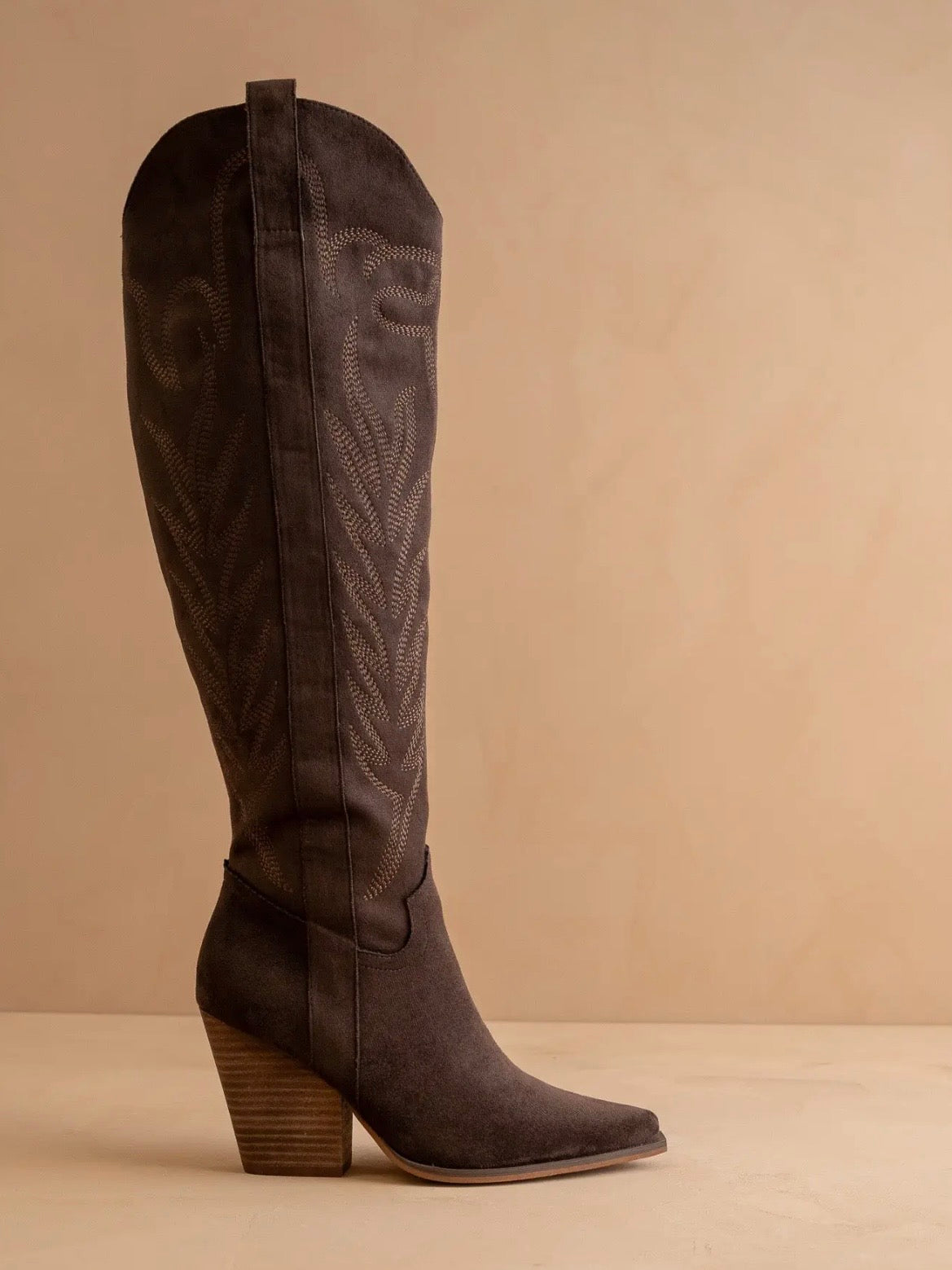 The Bronco Coffee Knee High Embroidered Boots