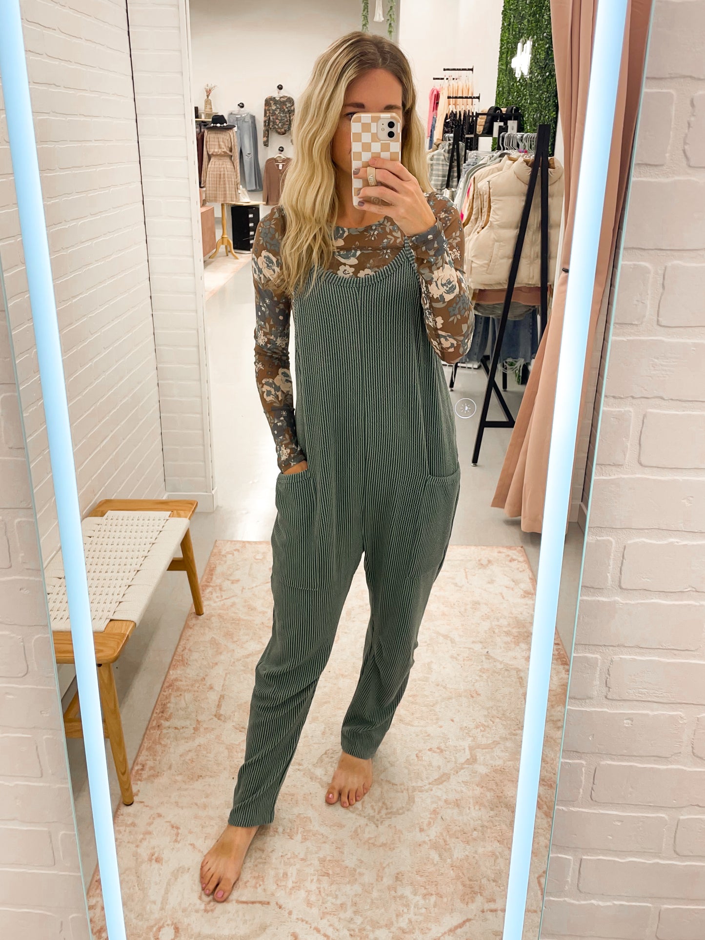 The Rosie Ribbed Harem Jumpsuit Dark Green