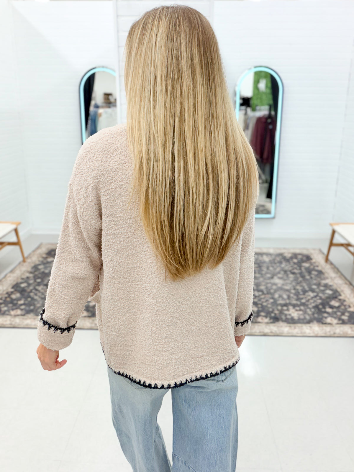Good Intention Cozy Blanket Stitch Cardigan Ecru