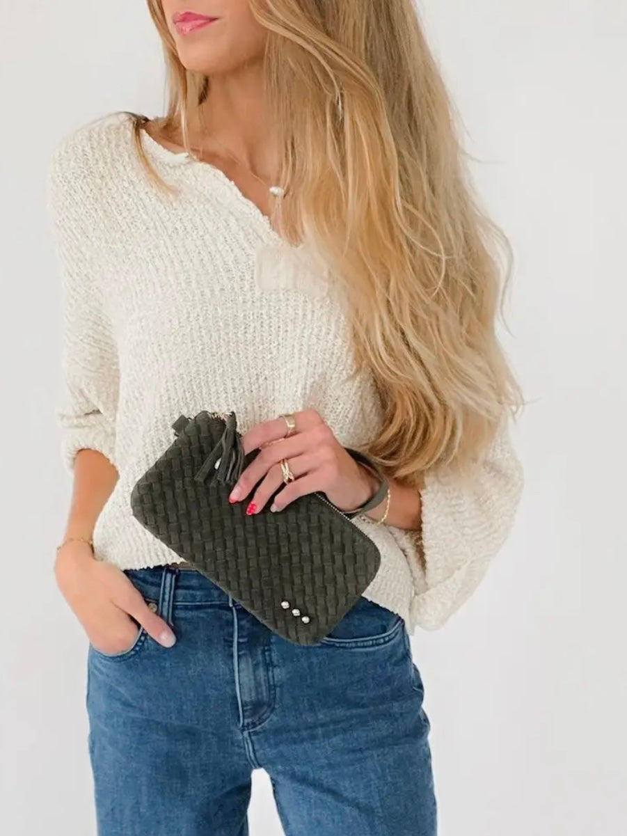 The Emma Suede Woven Clutch Wristlet - Four Colors