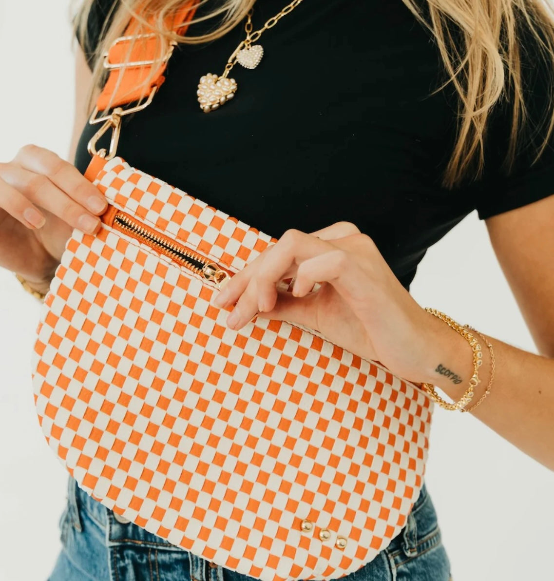 The Westlyn Woven Bum Bag Checkered Orange