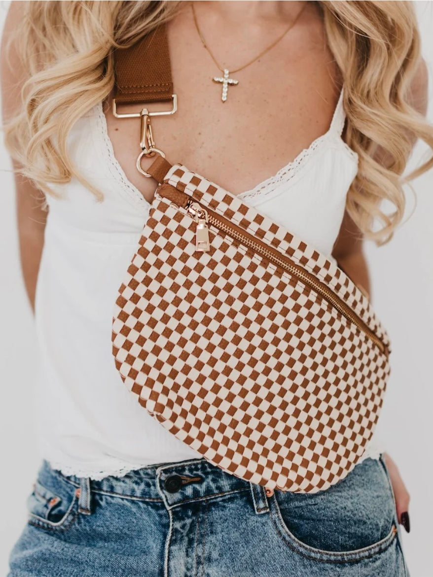 The Westlyn Woven Bum Bag Checkered Brown