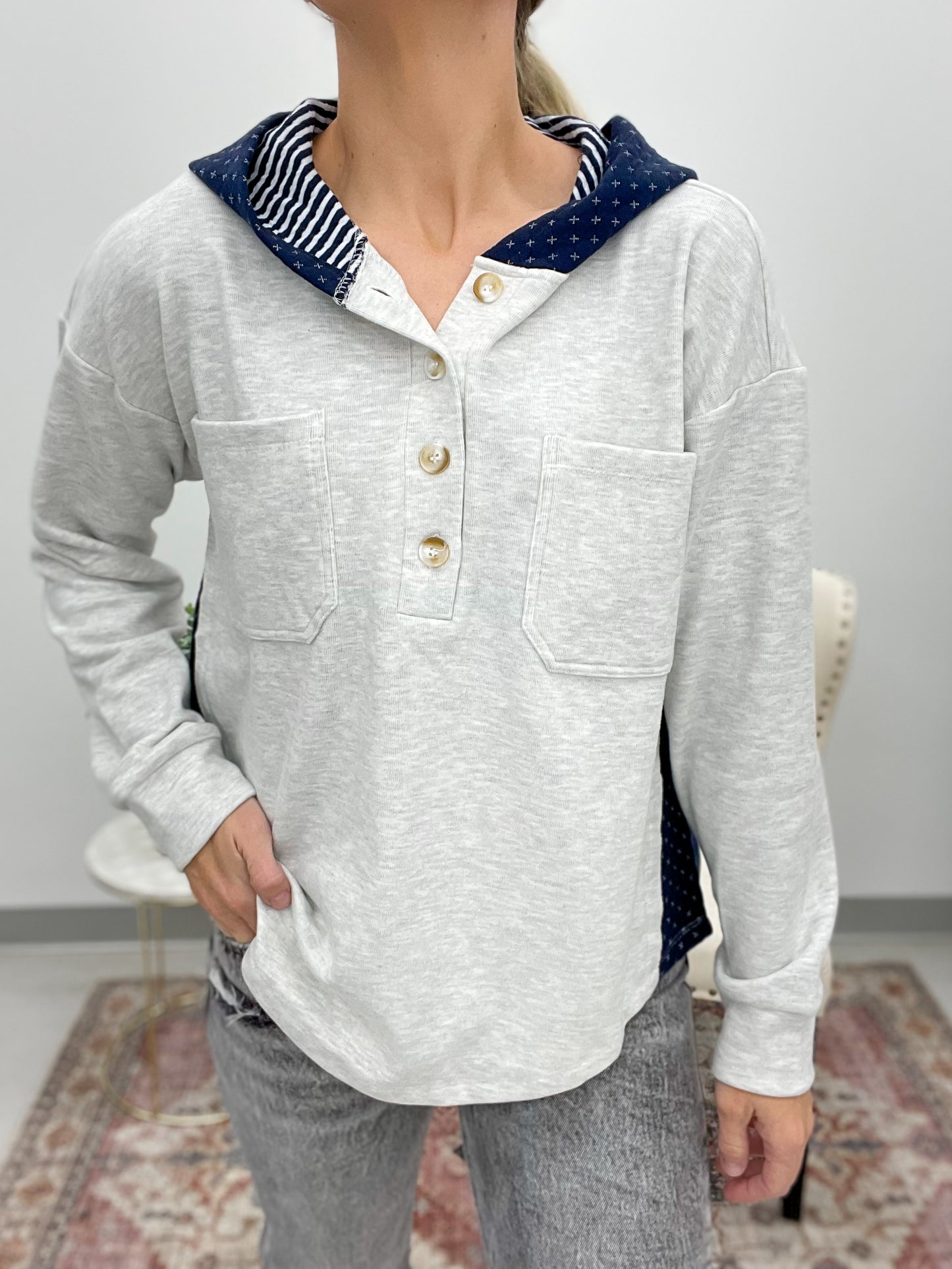 Ever After Brushed Jersey Hooded Pullover Light Gray