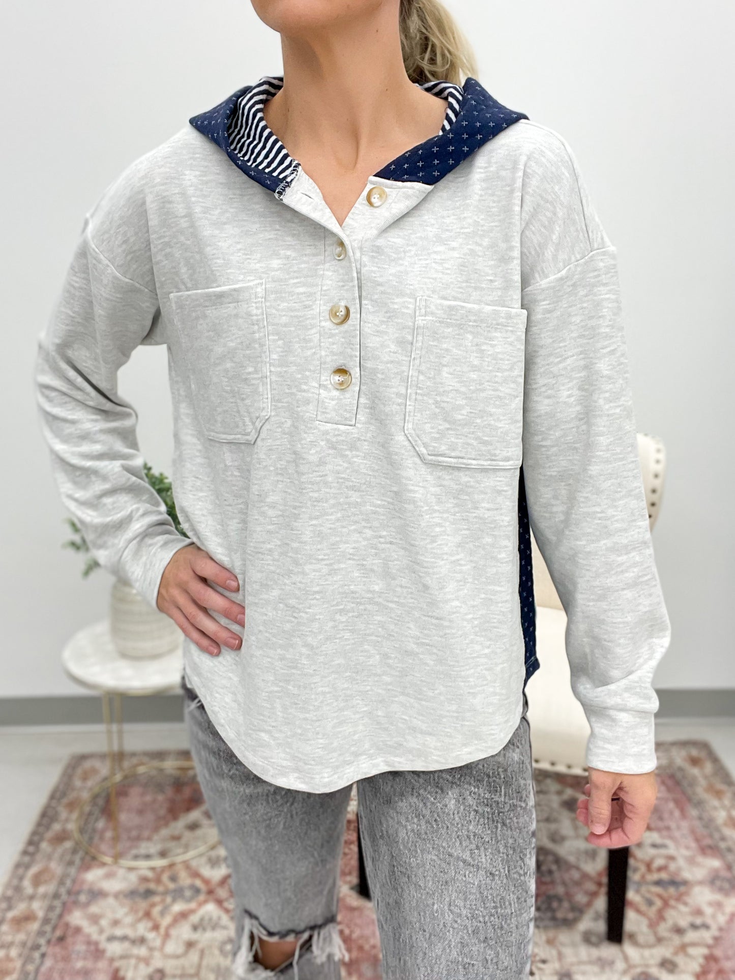 Ever After Brushed Jersey Hooded Pullover Light Gray