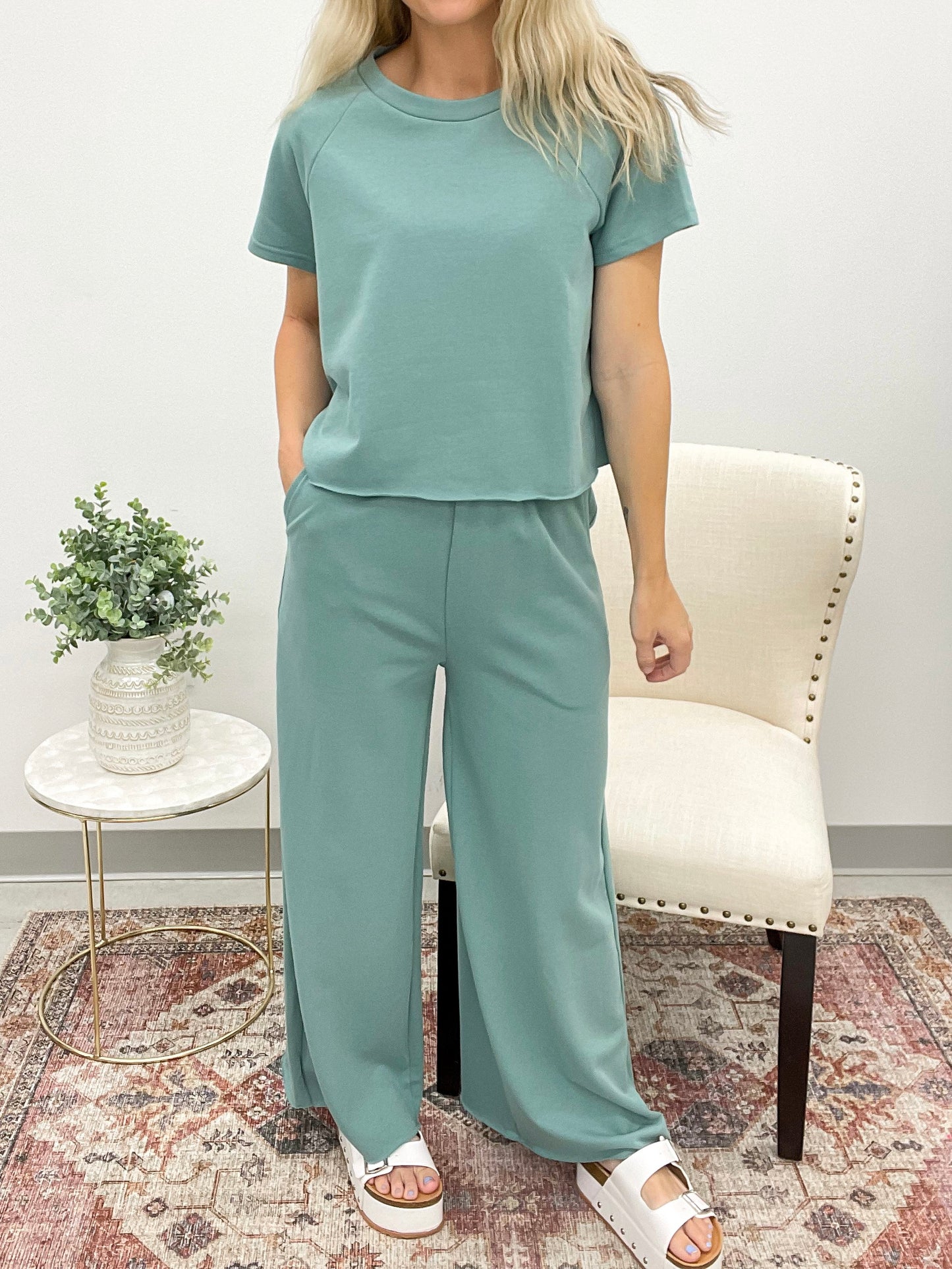 The Carrie Tee And Wide Leg Pants Set Teal