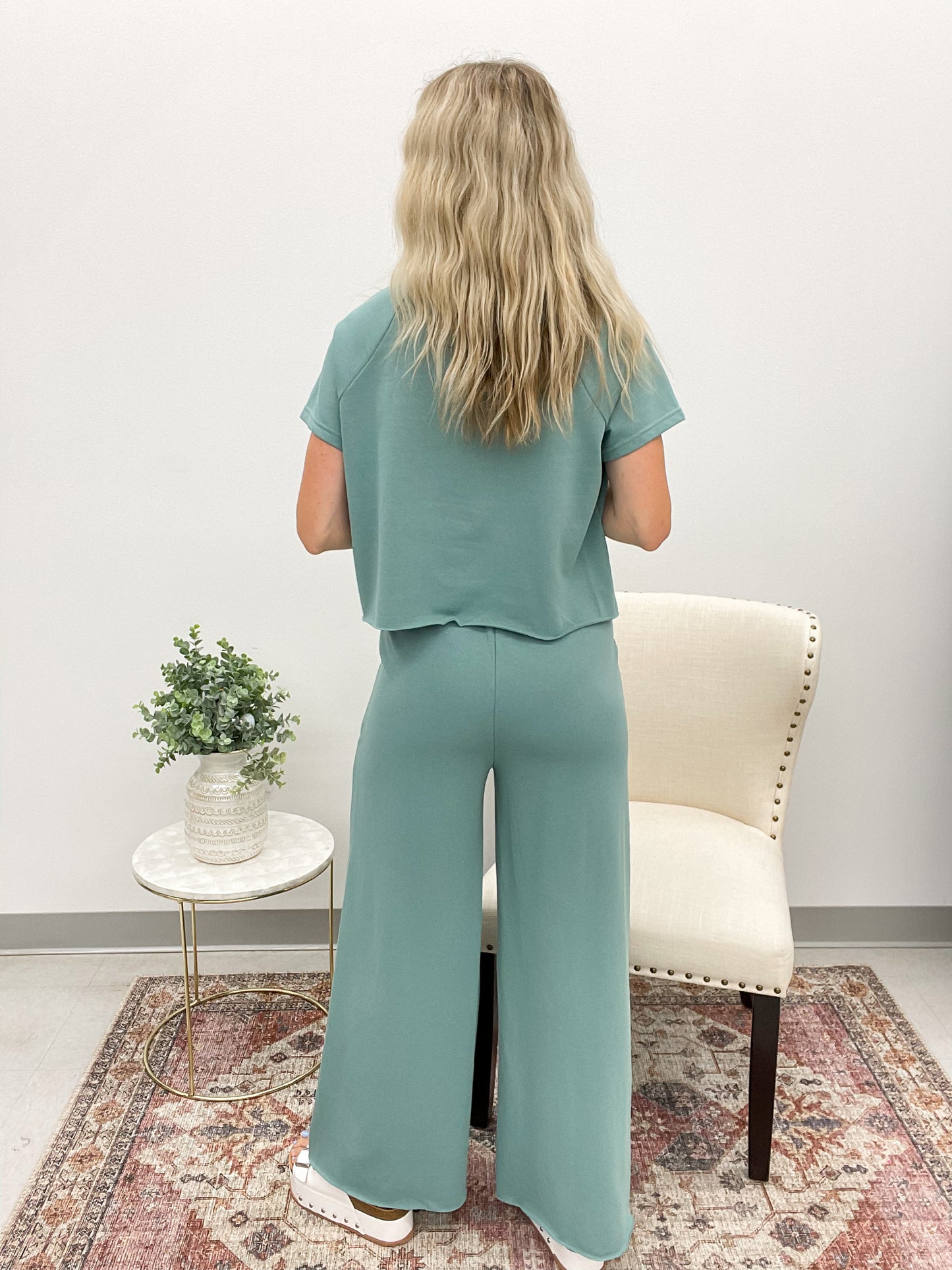 The Carrie Tee And Wide Leg Pants Set Teal