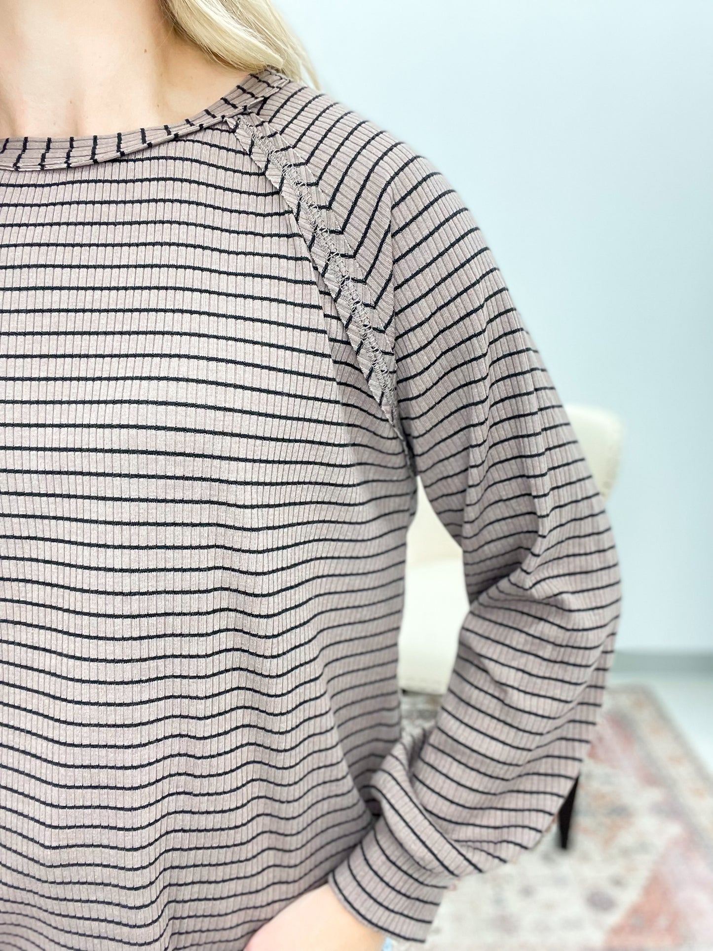 Something Like This Raglan Ribbed Knit Top Taupe/Black