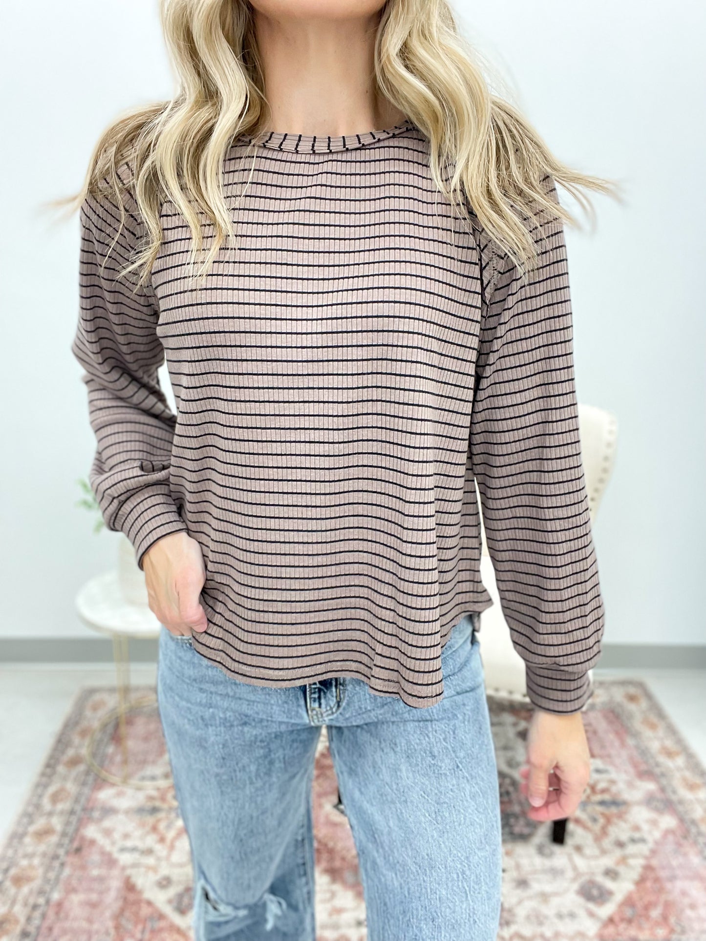 Something Like This Raglan Ribbed Knit Top Taupe/Black