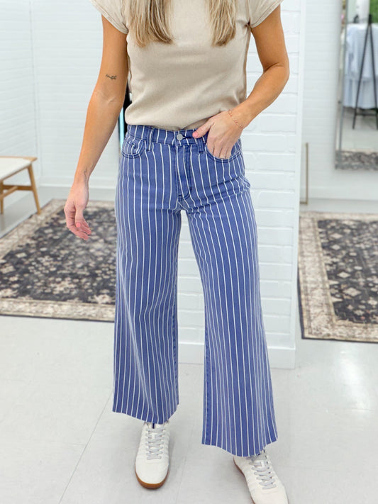 JBD Eva Navy Stripe Wide Leg Jeans