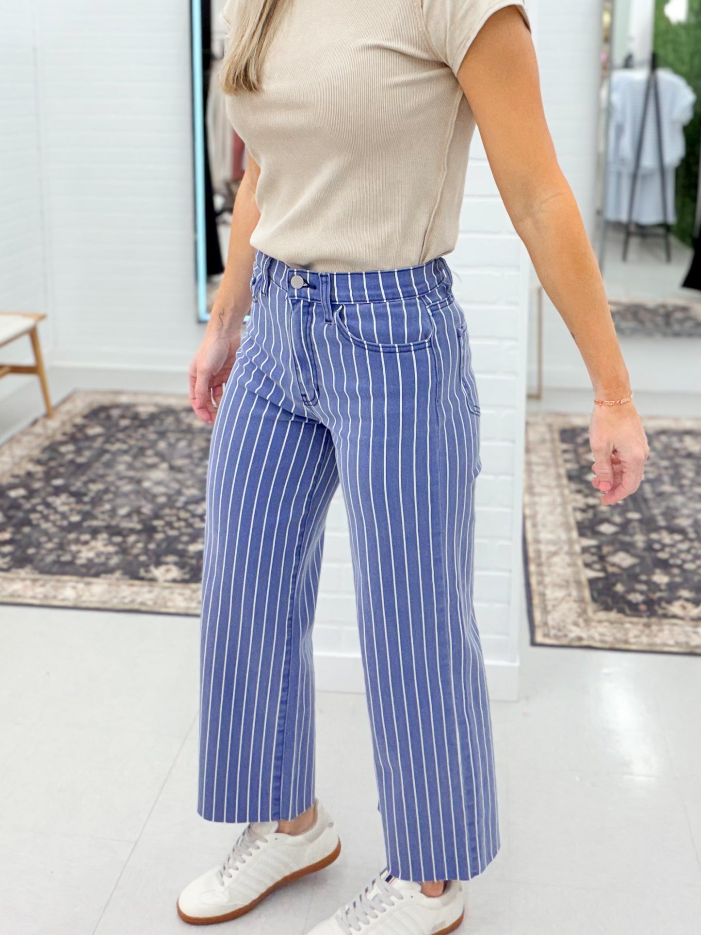 JBD Eva Navy Stripe Wide Leg Jeans