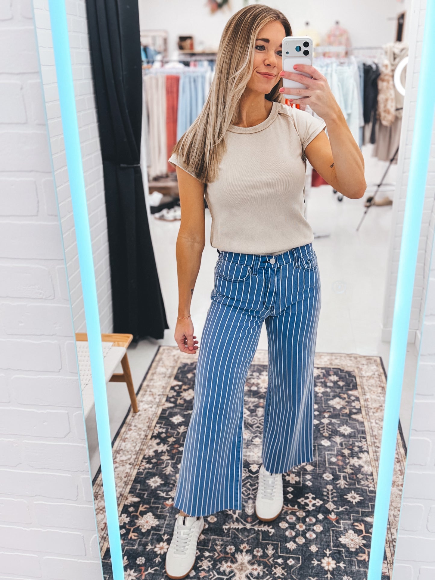 JBD Eva Navy Stripe Wide Leg Jeans
