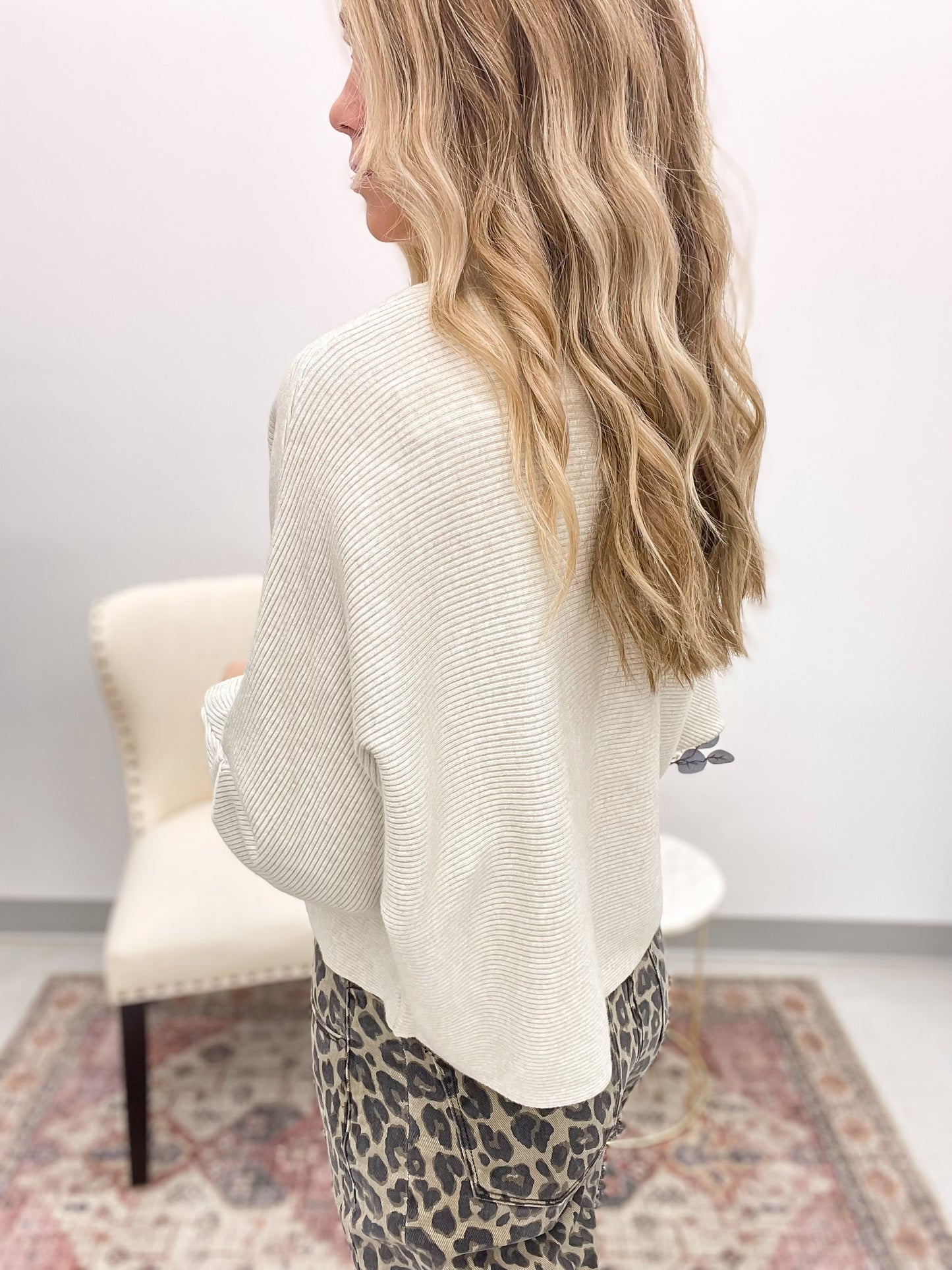 One Day Soon Dolman Sleeve Ribbed Sweater Heather Oatmeal