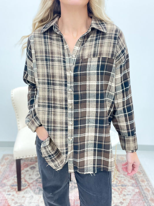 Espresso Edge Plaid Flannel Shirt Brown