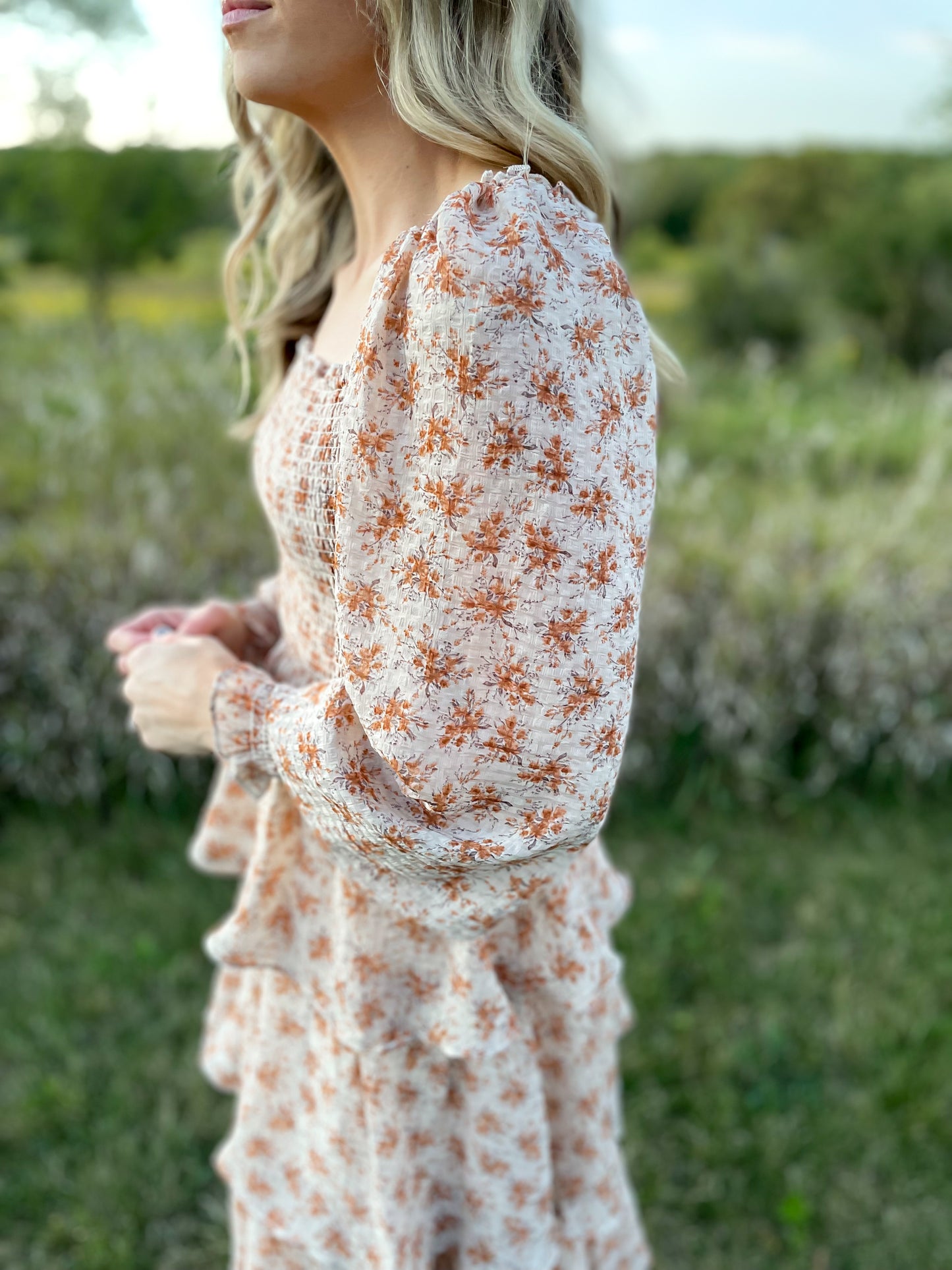 The Tilly Smocked Tiered Floral Maxi Dress Vintage Cream