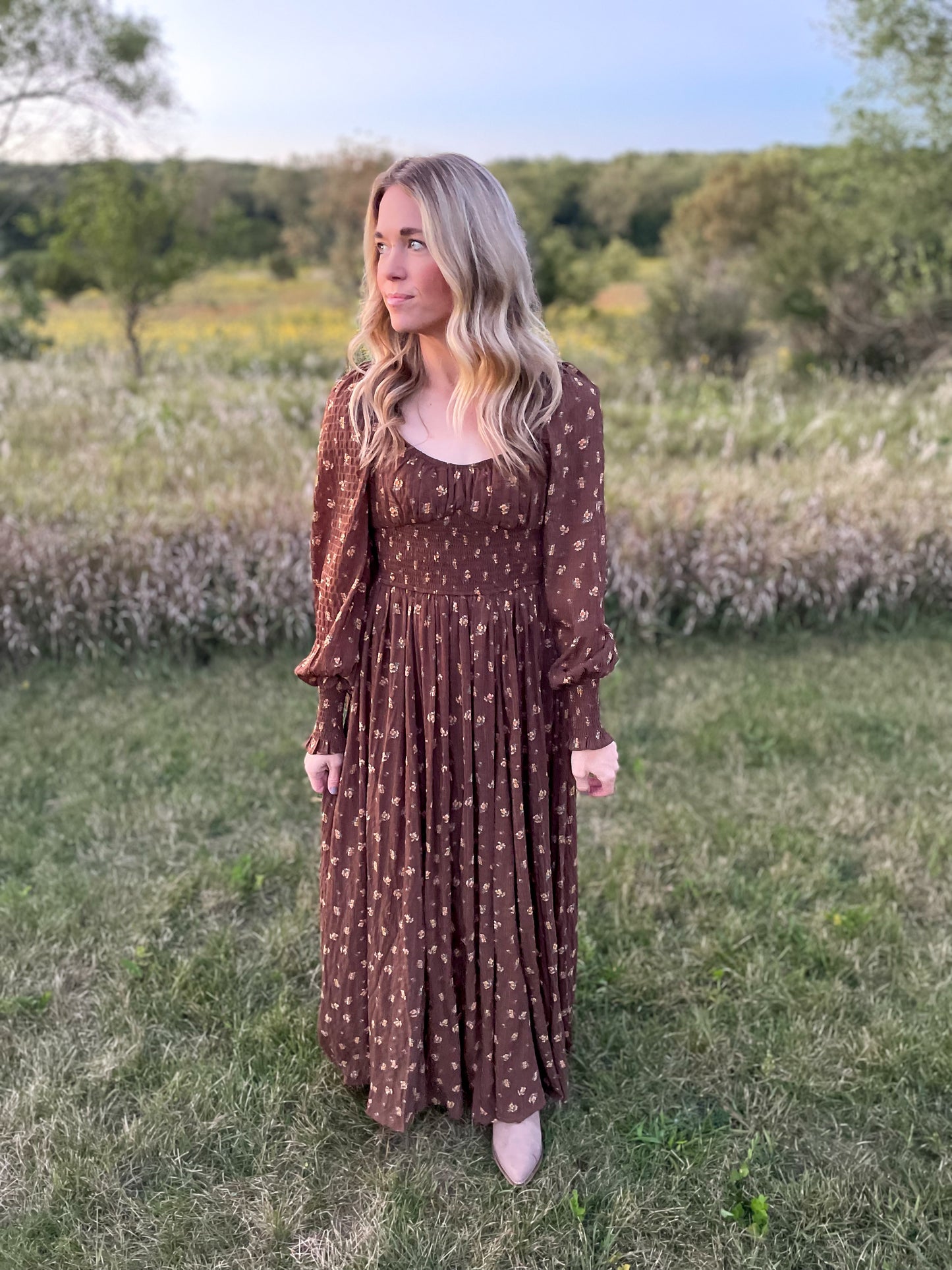 The Charlotte Floral Sweetheart Maxi Dress Chestnut