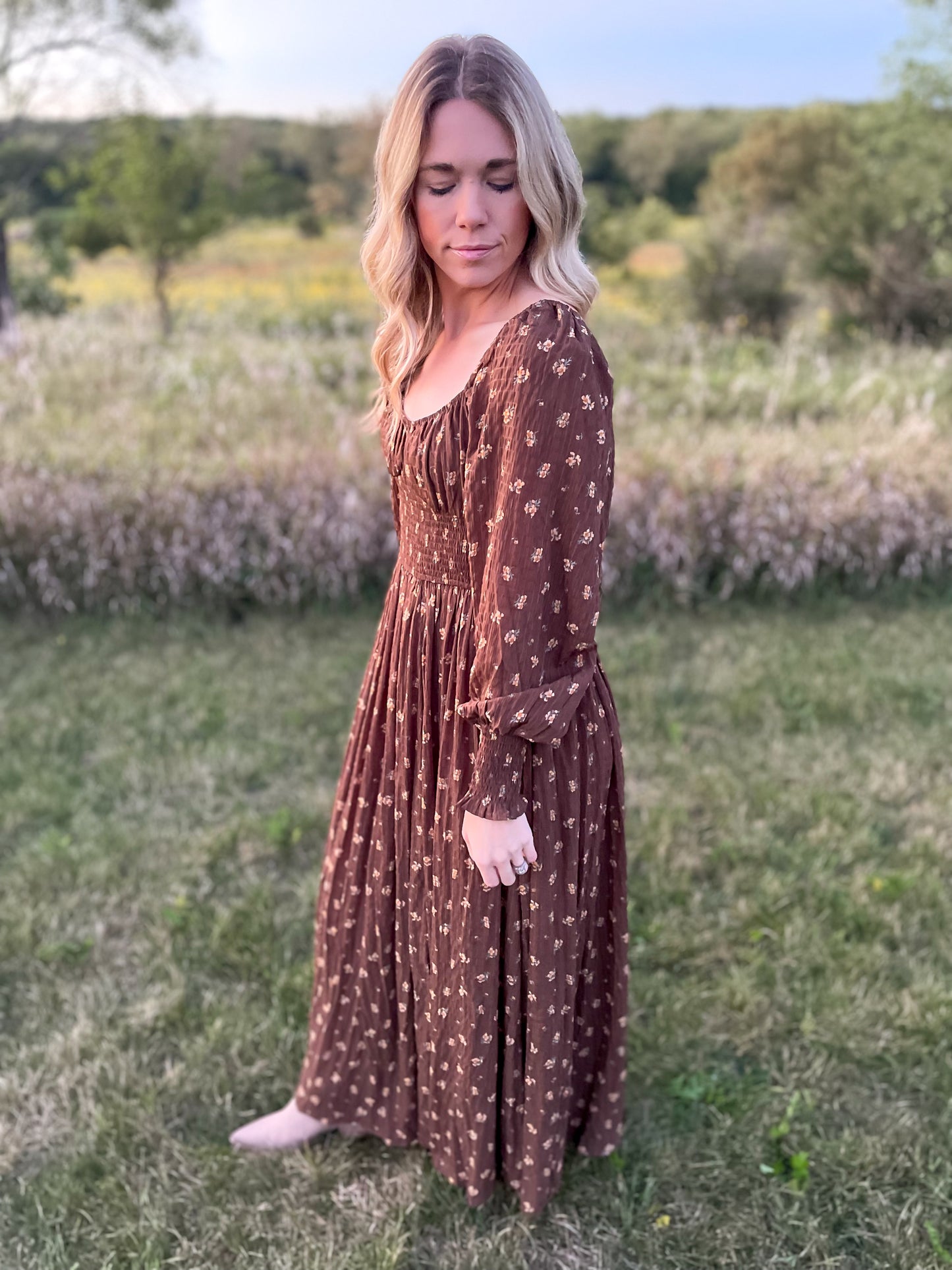 The Charlotte Floral Sweetheart Maxi Dress Chestnut