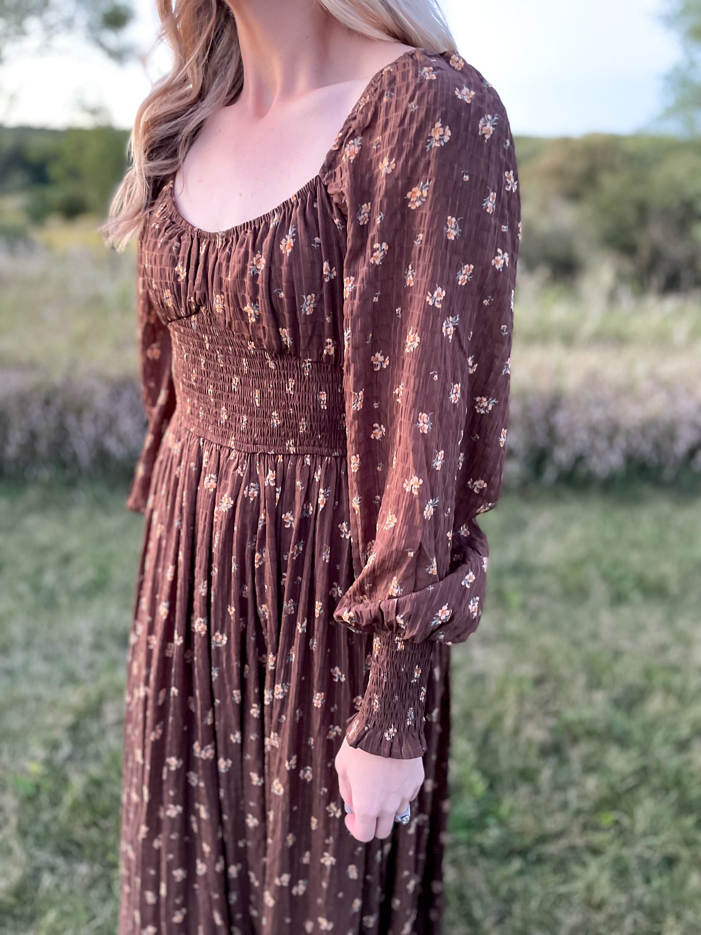 The Charlotte Floral Sweetheart Maxi Dress Chestnut