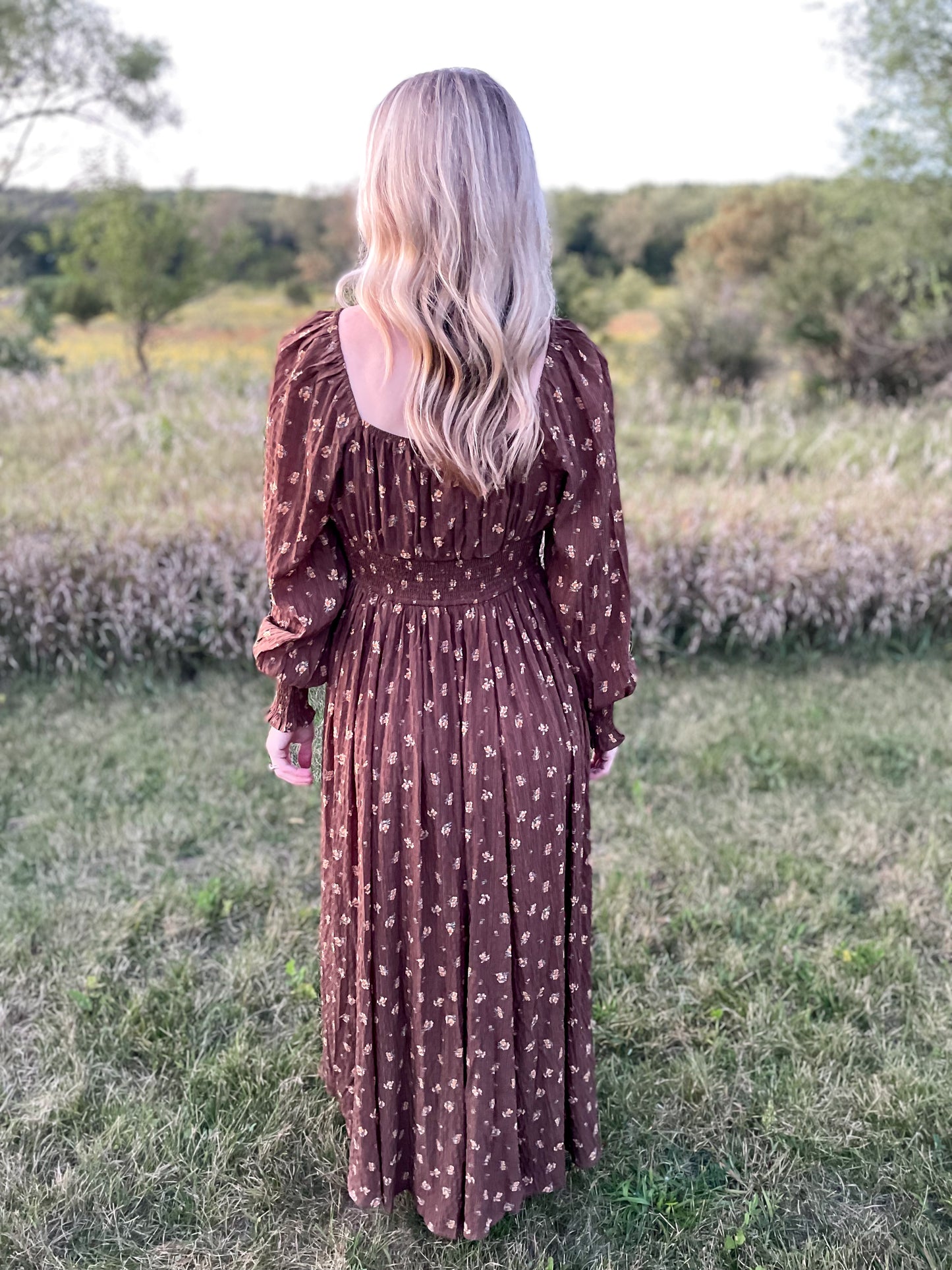 The Charlotte Floral Sweetheart Maxi Dress Chestnut