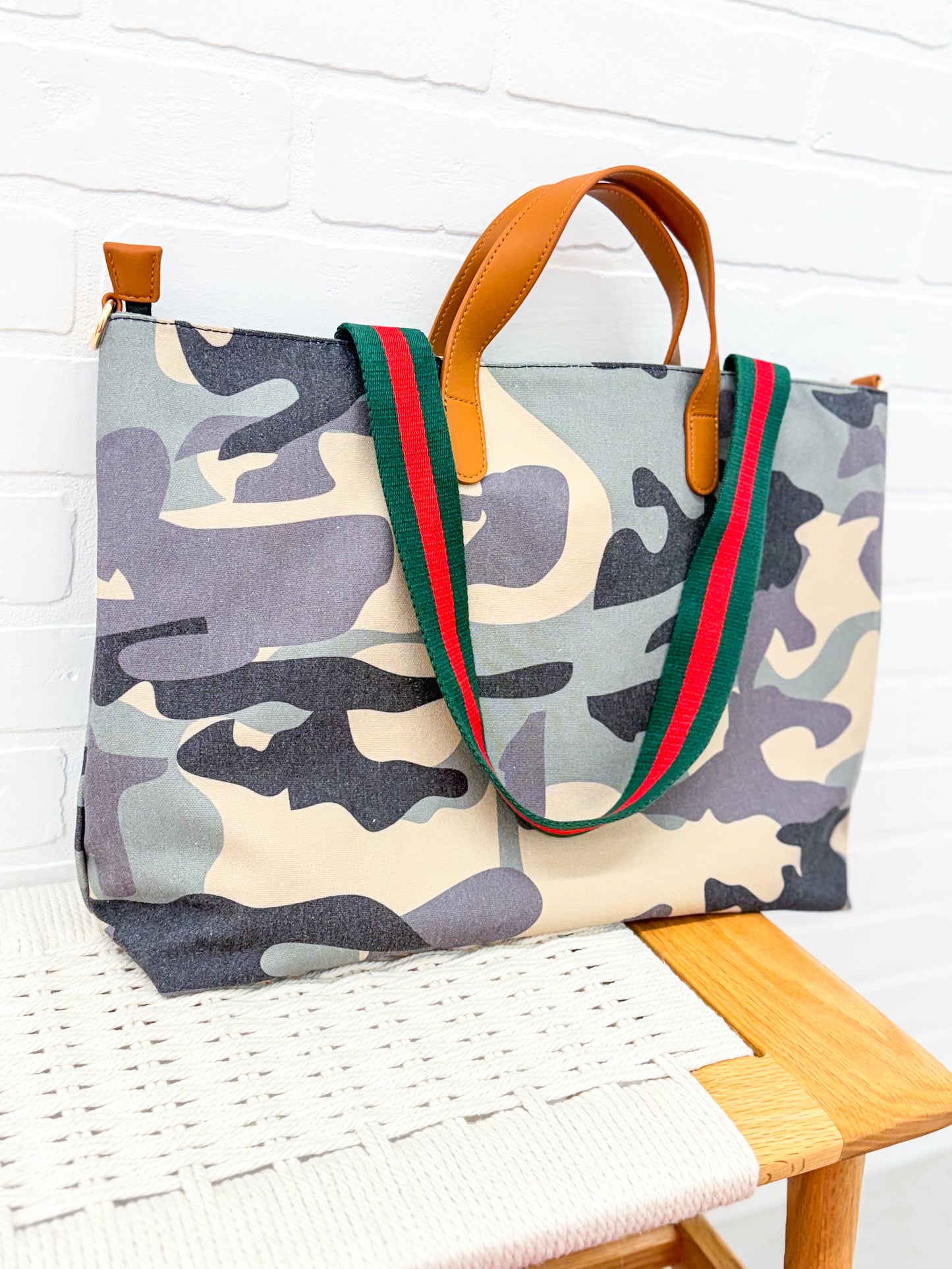 The Chelsie Canvas Printed Luxe Tote Camouflage