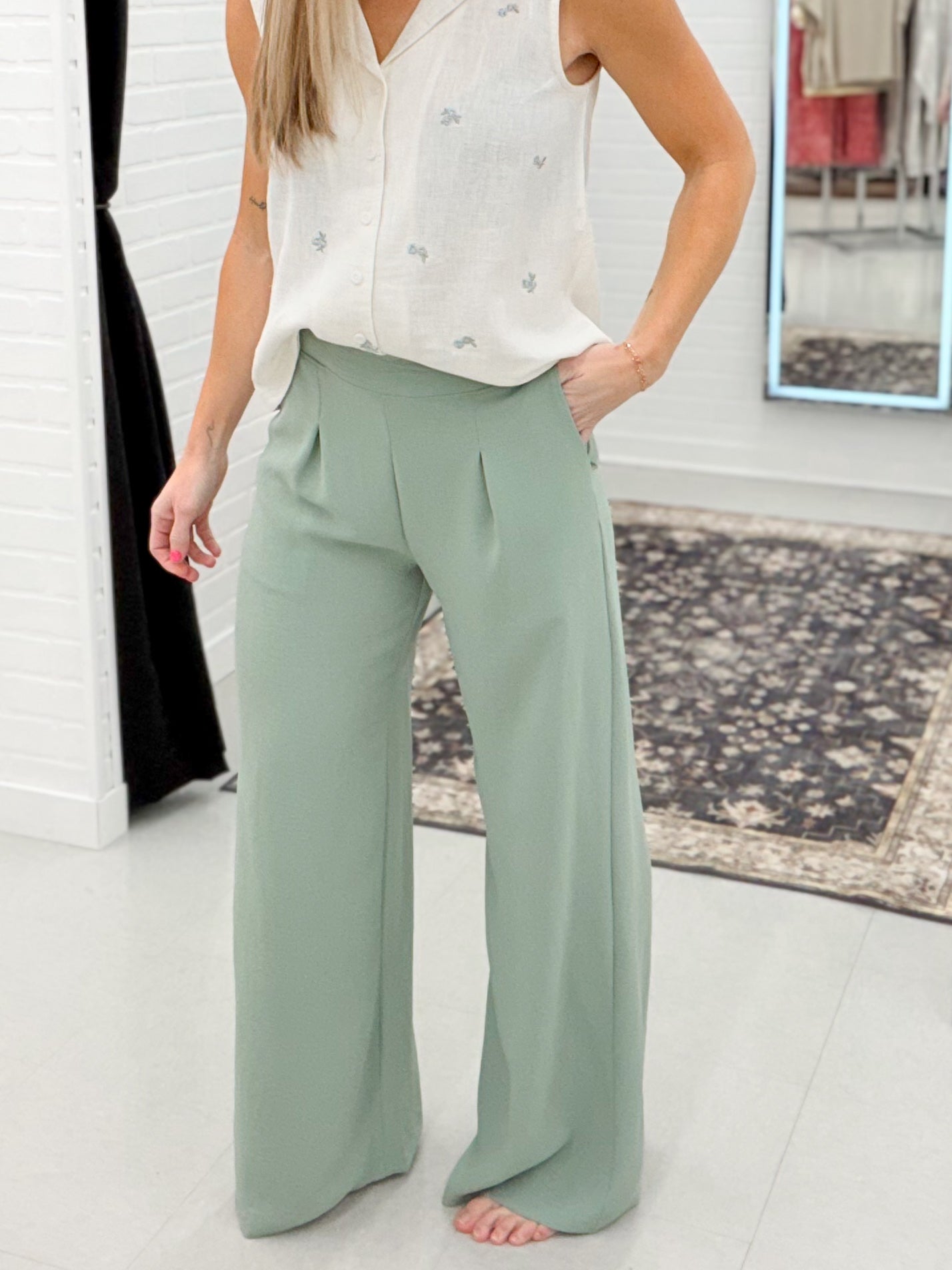 Here Now Flowy Dress Pants Sage