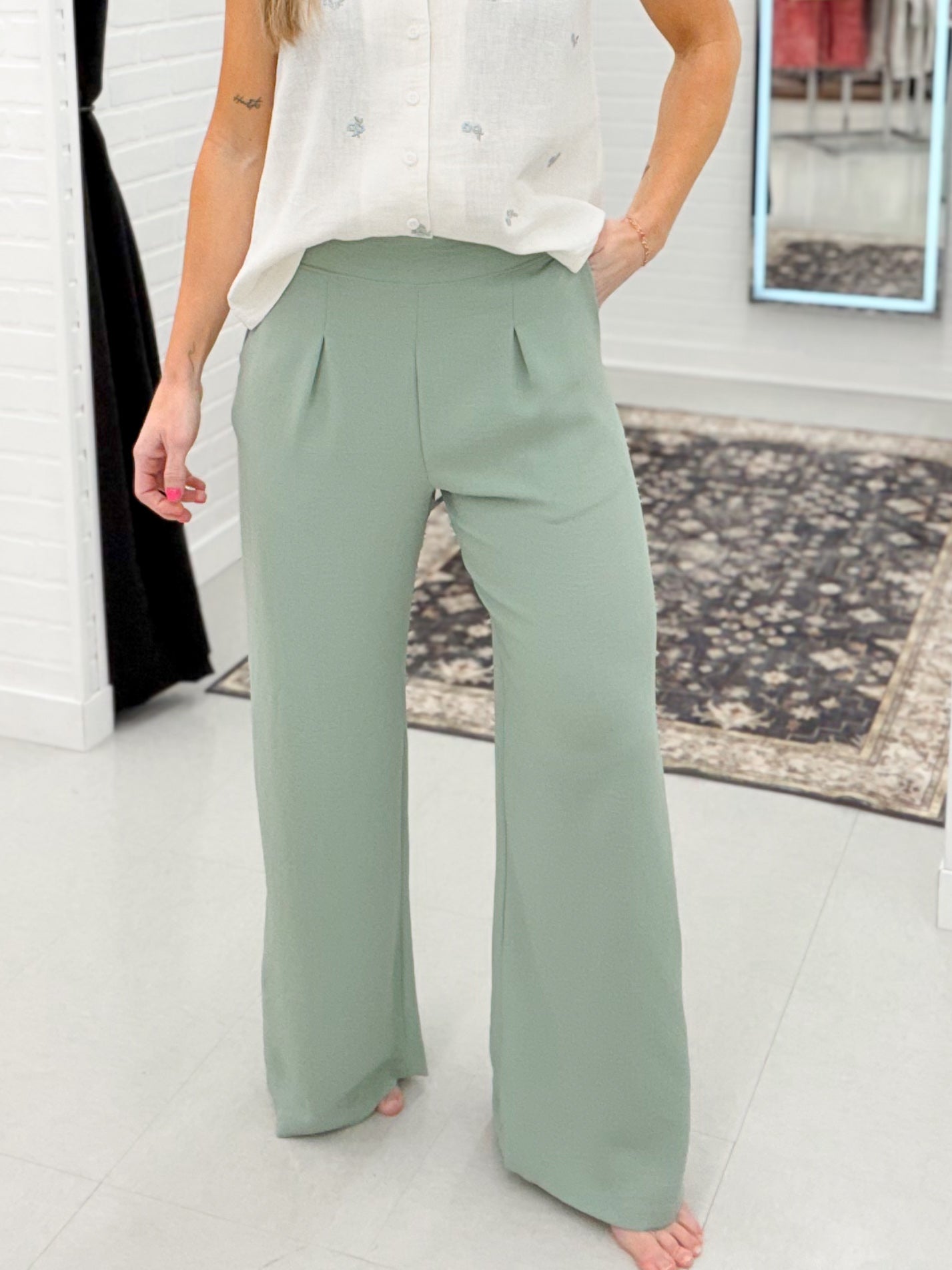 Here Now Flowy Dress Pants Sage